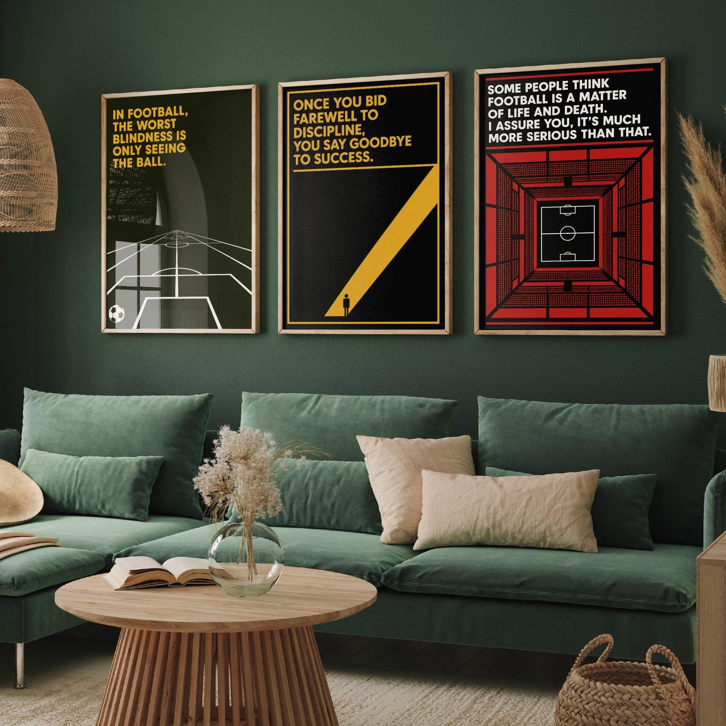 Football Quotes Set of Three Art Prints - 3 Bauhaus Soccer Posters - Minimalist Sport Wall Art Illustration Gift V1