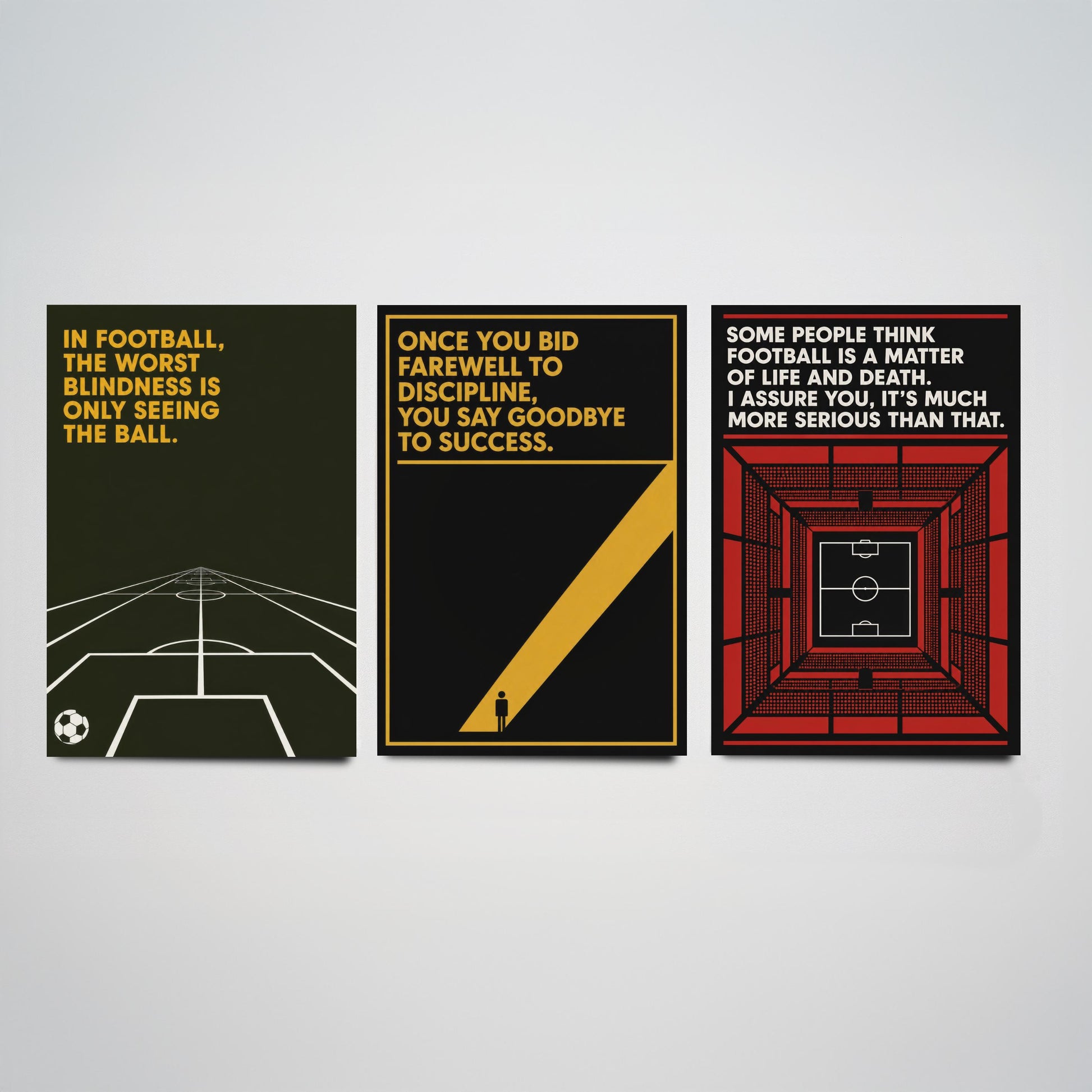 Football Quotes Set of Three Art Prints - 3 Bauhaus Soccer Posters - Minimalist Sport Wall Art Illustration Gift V1