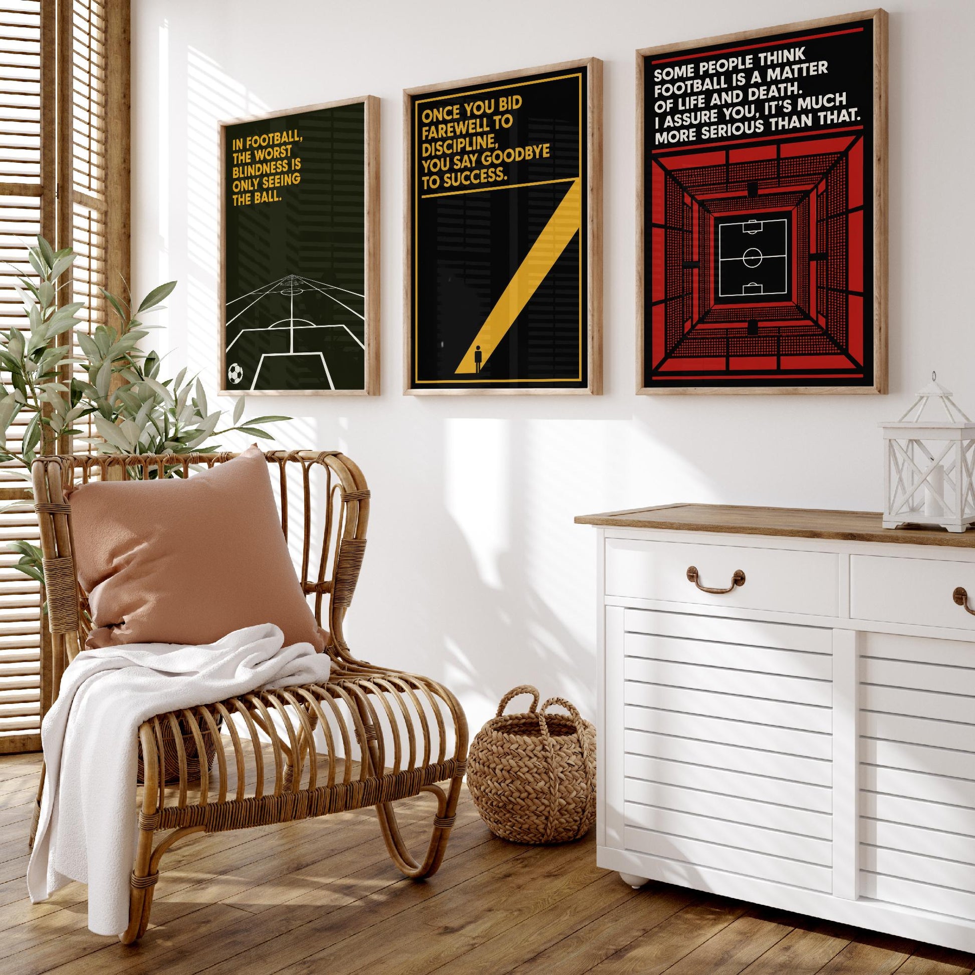Football Quotes Set of Three Art Prints - 3 Bauhaus Soccer Posters - Minimalist Sport Wall Art Illustration Gift V1