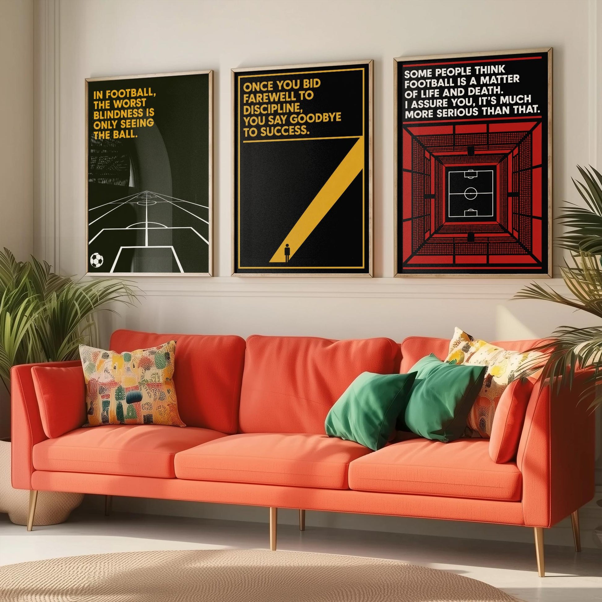 Football Quotes Set of Three Art Prints - 3 Bauhaus Soccer Posters - Minimalist Sport Wall Art Illustration Gift V1