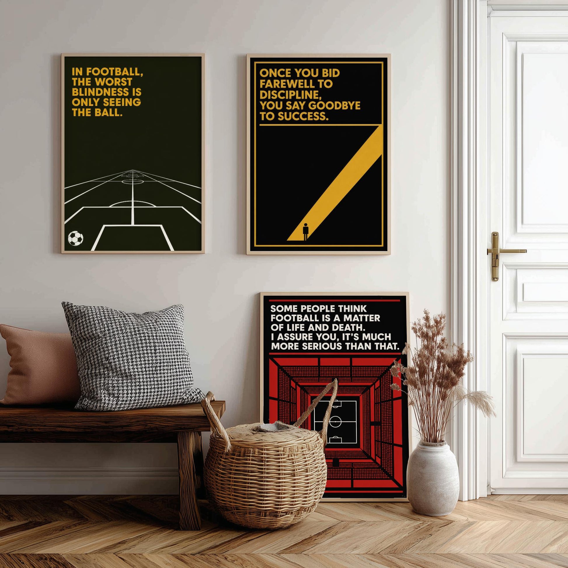 Football Quotes Set of Three Art Prints - 3 Bauhaus Soccer Posters - Minimalist Sport Wall Art Illustration Gift V1