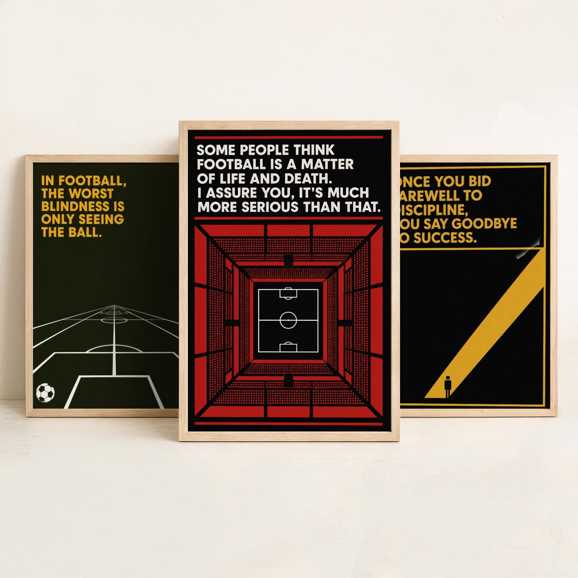 Football Quotes Set of Three Art Prints - 3 Bauhaus Soccer Posters - Minimalist Sport Wall Art Illustration Gift V1