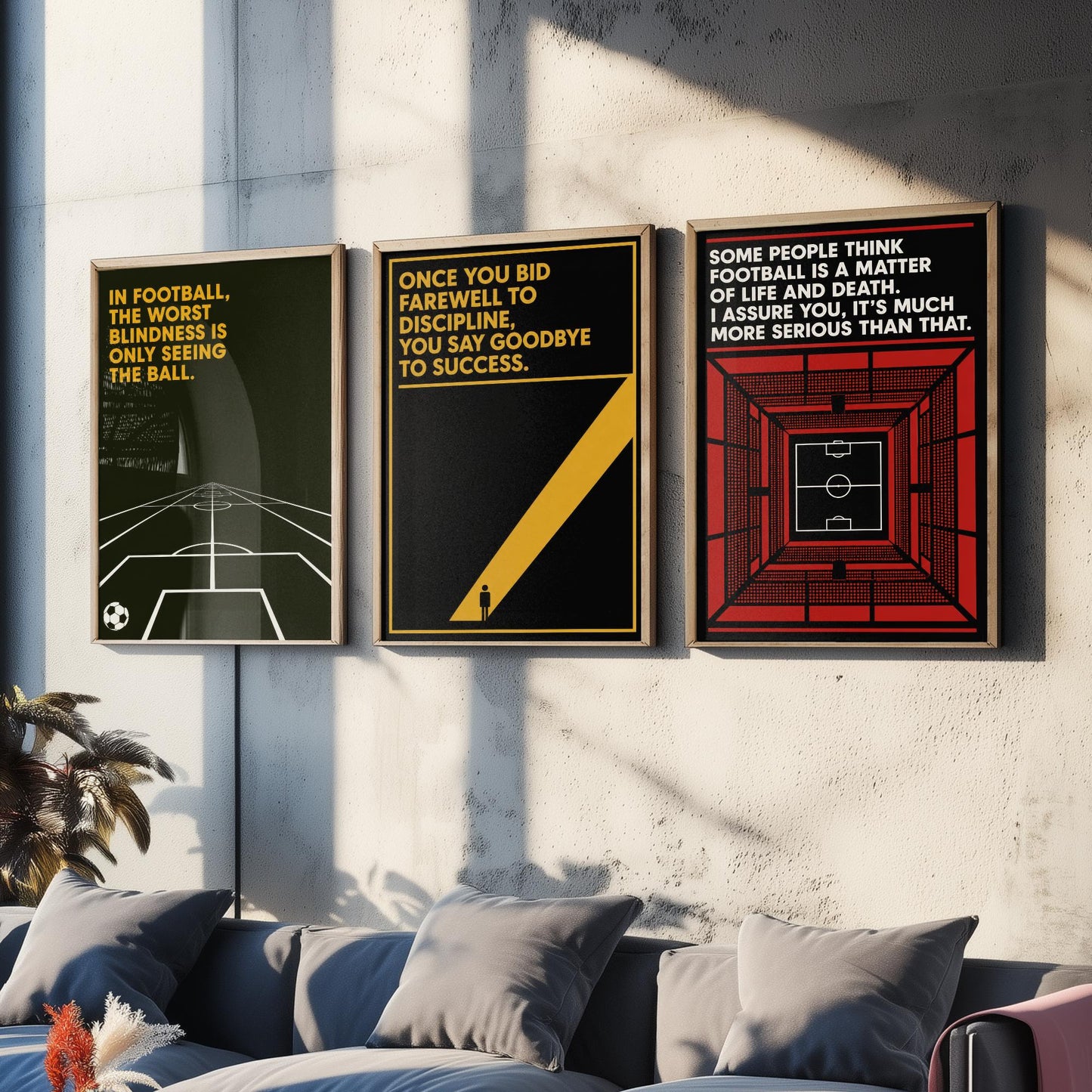 Football Quotes Set of Three Art Prints - 3 Bauhaus Soccer Posters - Minimalist Sport Wall Art Illustration Gift V1