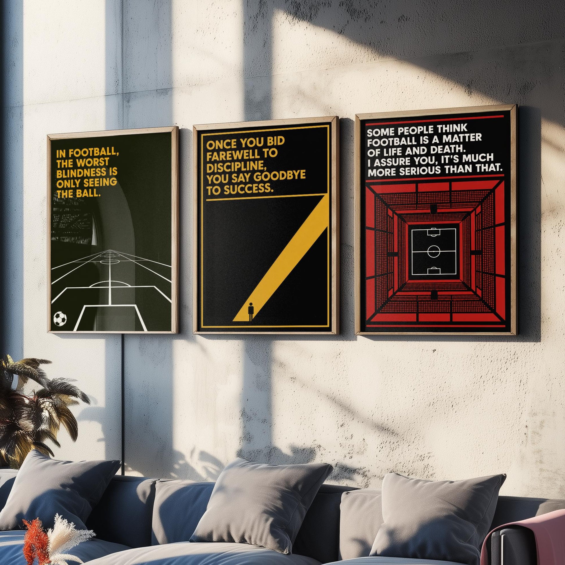 Football Quotes Set of Three Art Prints - 3 Bauhaus Soccer Posters - Minimalist Sport Wall Art Illustration Gift V1