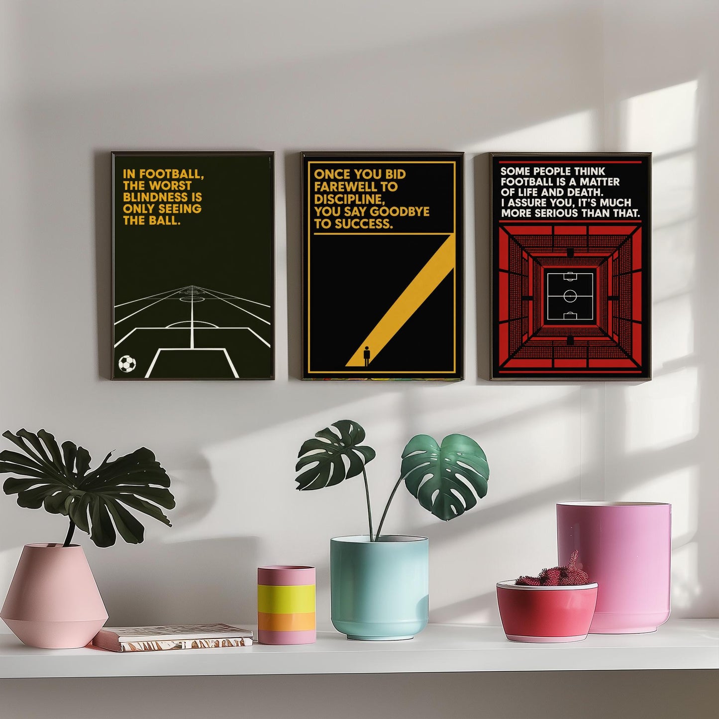 Football Quotes Set of Three Art Prints - 3 Bauhaus Soccer Posters - Minimalist Sport Wall Art Illustration Gift V1