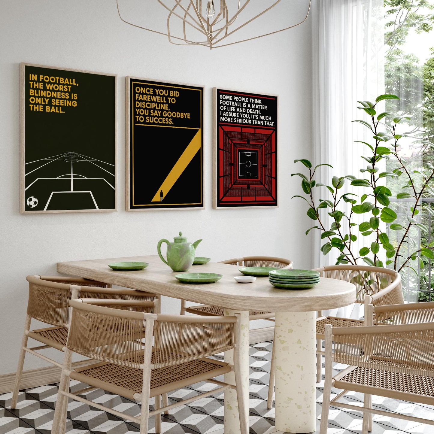 Football Quotes Set of Three Art Prints - 3 Bauhaus Soccer Posters - Minimalist Sport Wall Art Illustration Gift V1