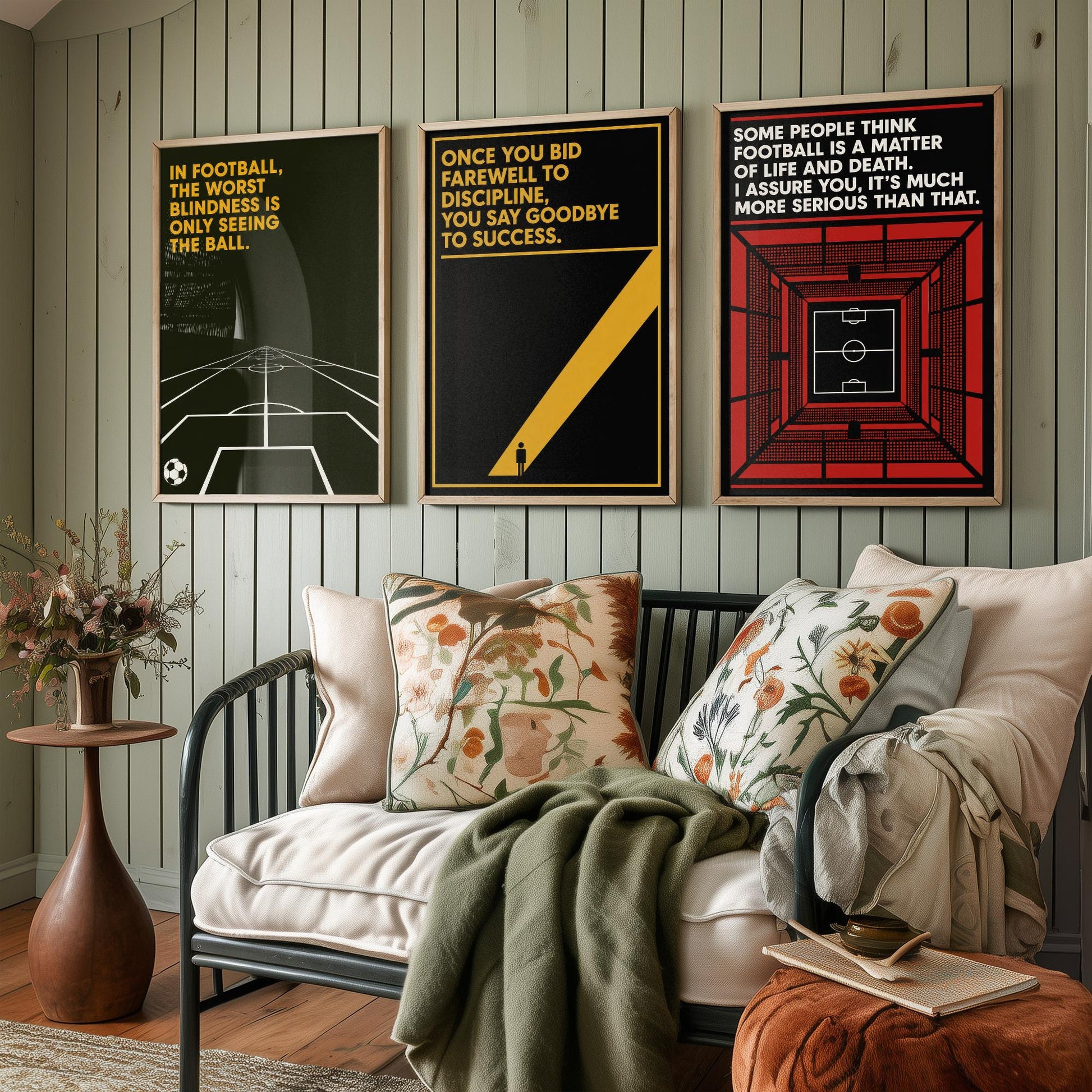 Football Quotes Set of Three Art Prints - 3 Bauhaus Soccer Posters - Minimalist Sport Wall Art Illustration Gift V1