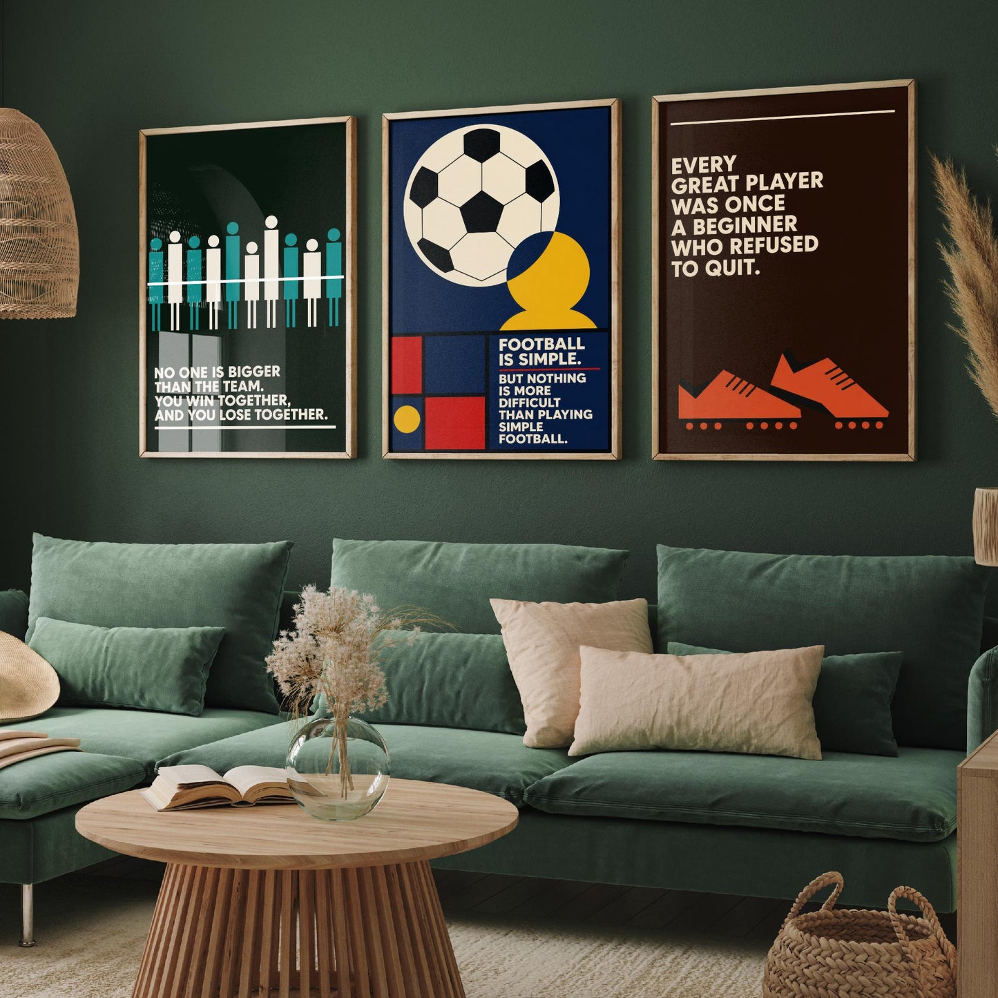 Football Quotes Set of Three Art Prints - 3 Retro Bauhaus Soccer Posters - Minimalist Sport Wall Art Illustration V2