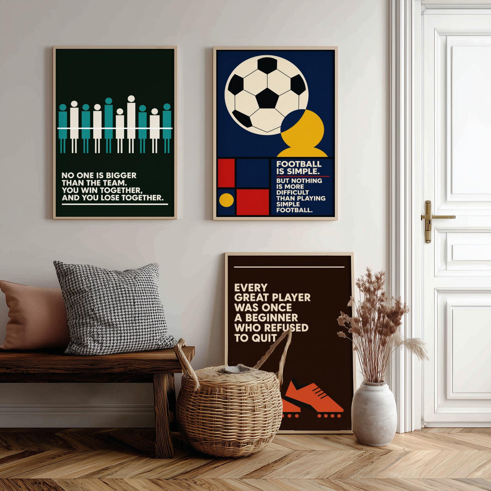 Football Quotes Set of Three Art Prints - 3 Retro Bauhaus Soccer Posters - Minimalist Sport Wall Art Illustration V2