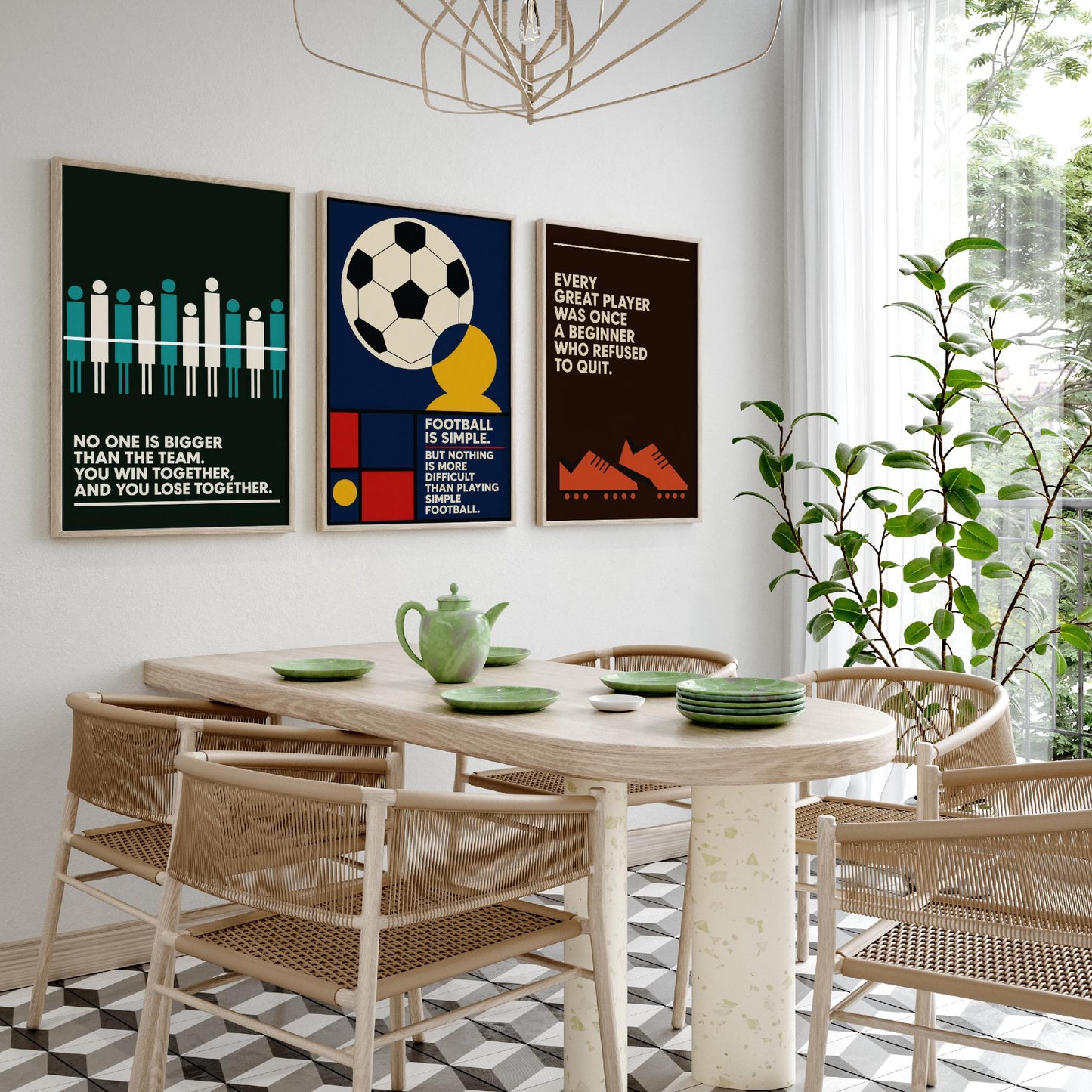 Football Quotes Set of Three Art Prints - 3 Retro Bauhaus Soccer Posters - Minimalist Sport Wall Art Illustration V2