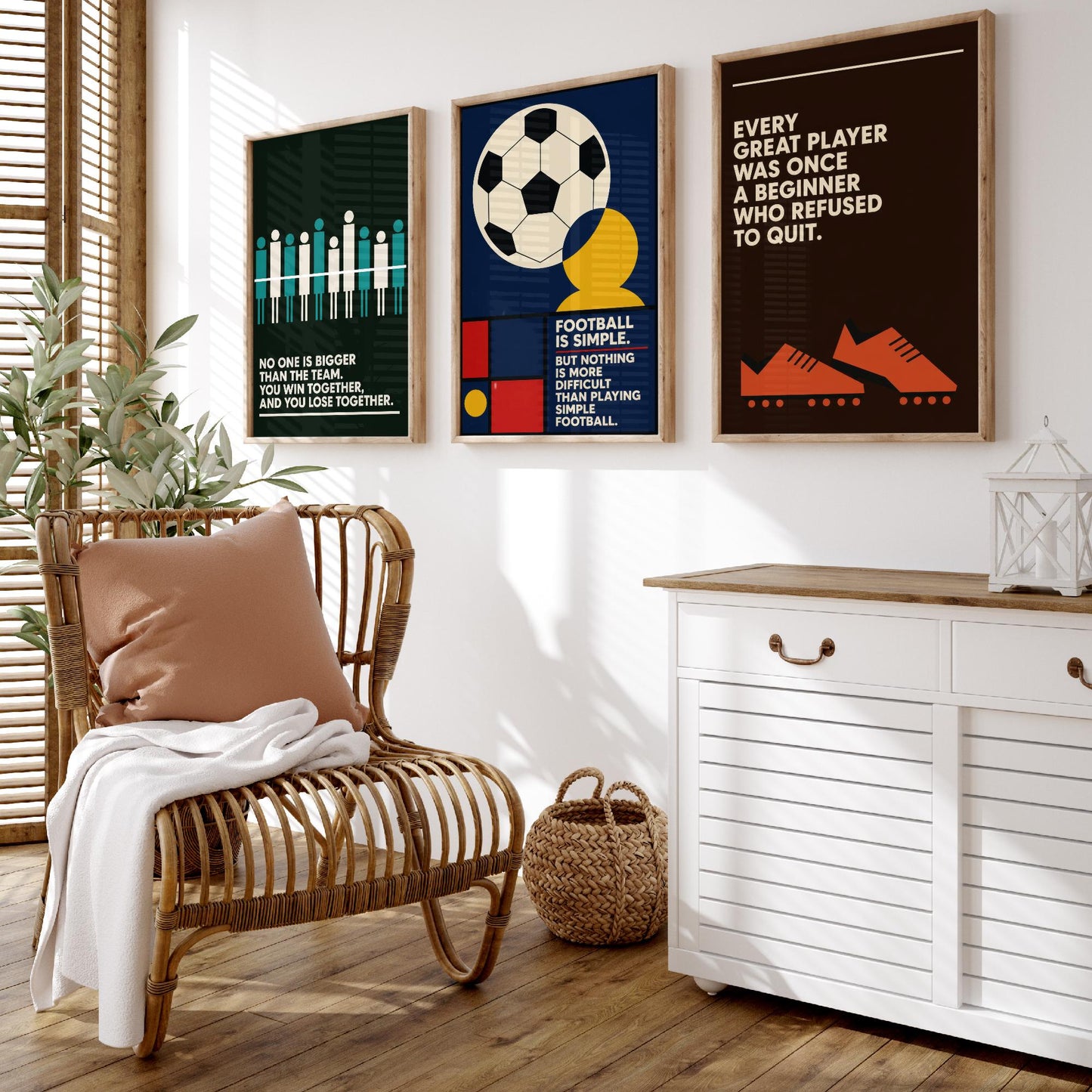 Football Quotes Set of Three Art Prints - 3 Retro Bauhaus Soccer Posters - Minimalist Sport Wall Art Illustration V2