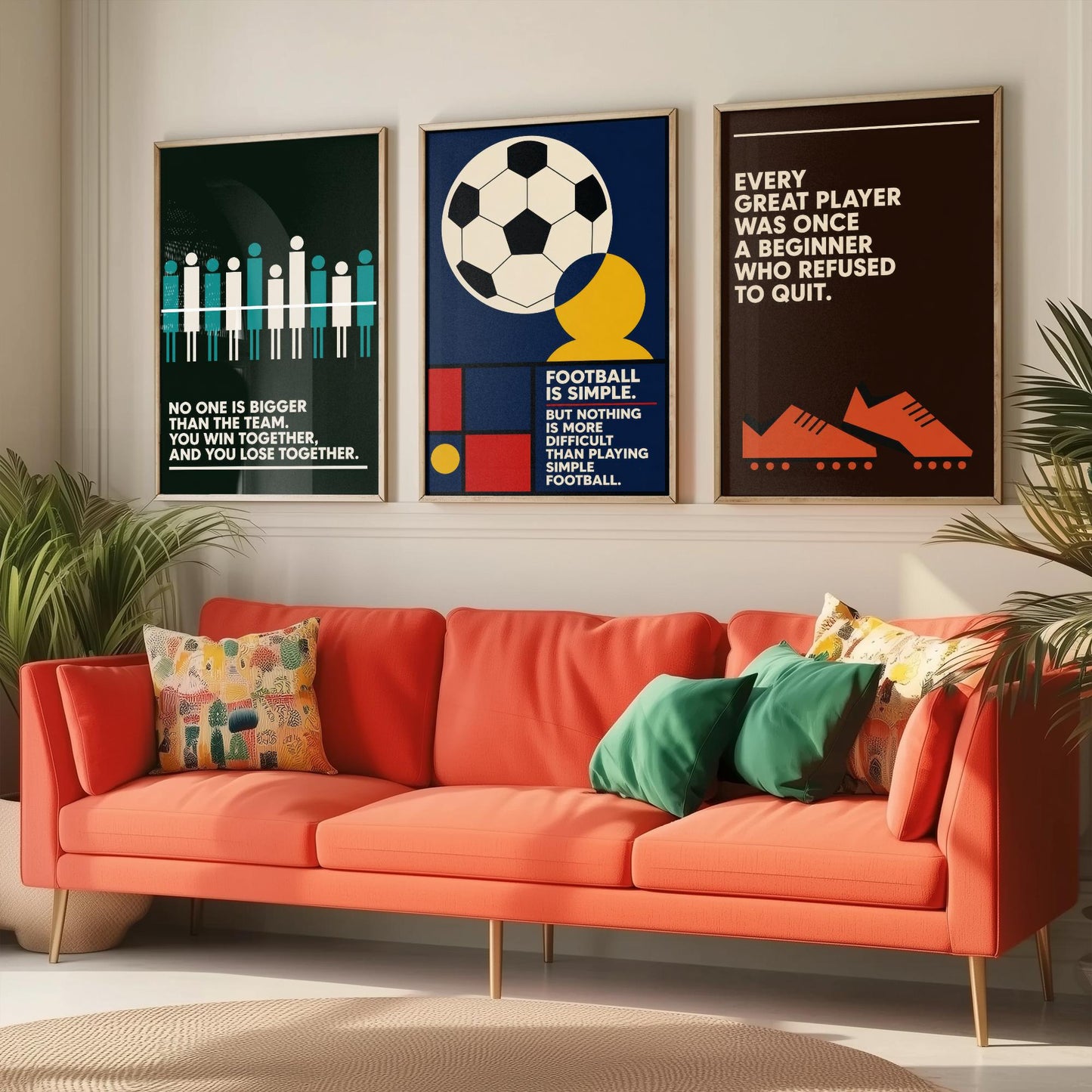 Football Quotes Set of Three Art Prints - 3 Retro Bauhaus Soccer Posters - Minimalist Sport Wall Art Illustration V2