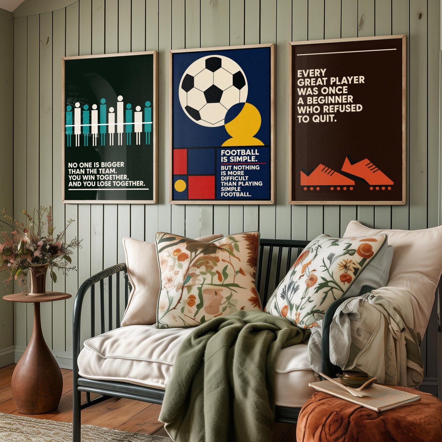 Football Quotes Set of Three Art Prints - 3 Retro Bauhaus Soccer Posters - Minimalist Sport Wall Art Illustration V2