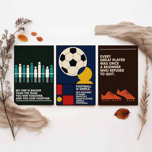 Football Quotes Set of Three Art Prints - 3 Retro Bauhaus Soccer Posters - Minimalist Sport Wall Art Illustration V2