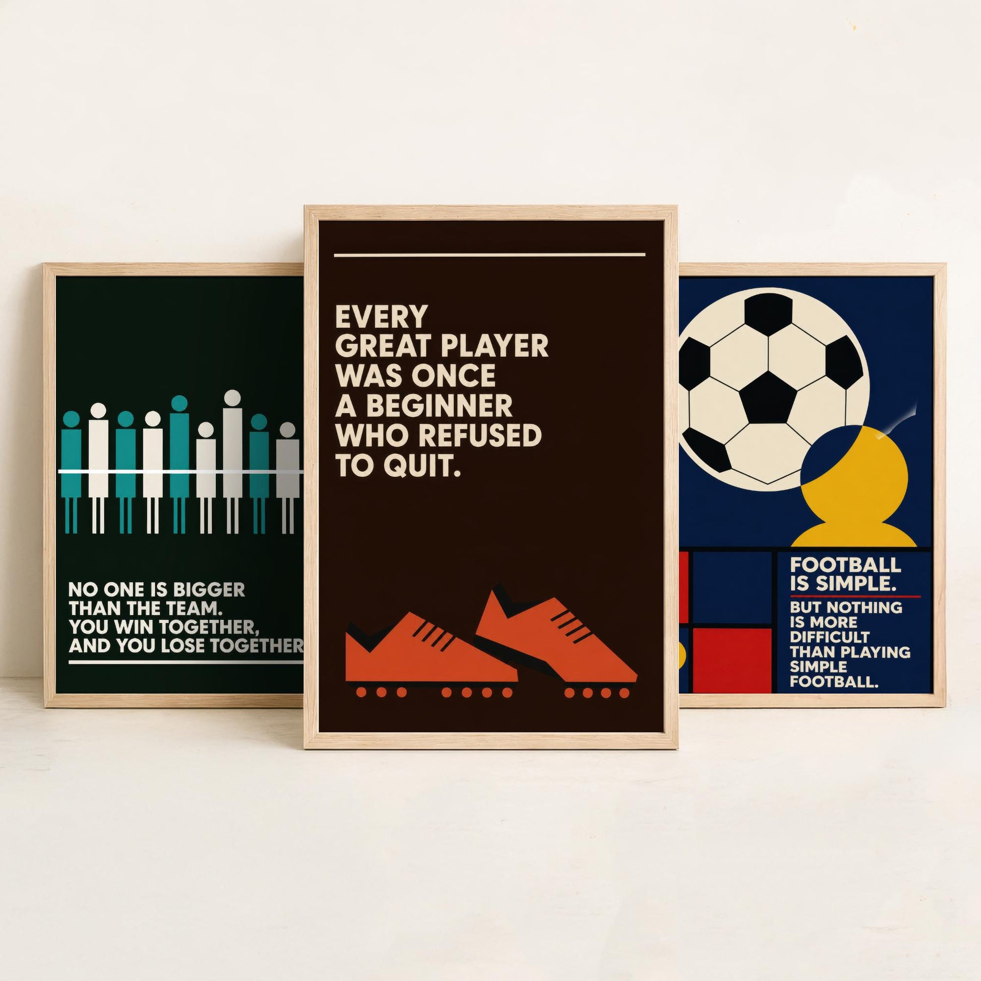 Football Quotes Set of Three Art Prints - 3 Retro Bauhaus Soccer Posters - Minimalist Sport Wall Art Illustration V2