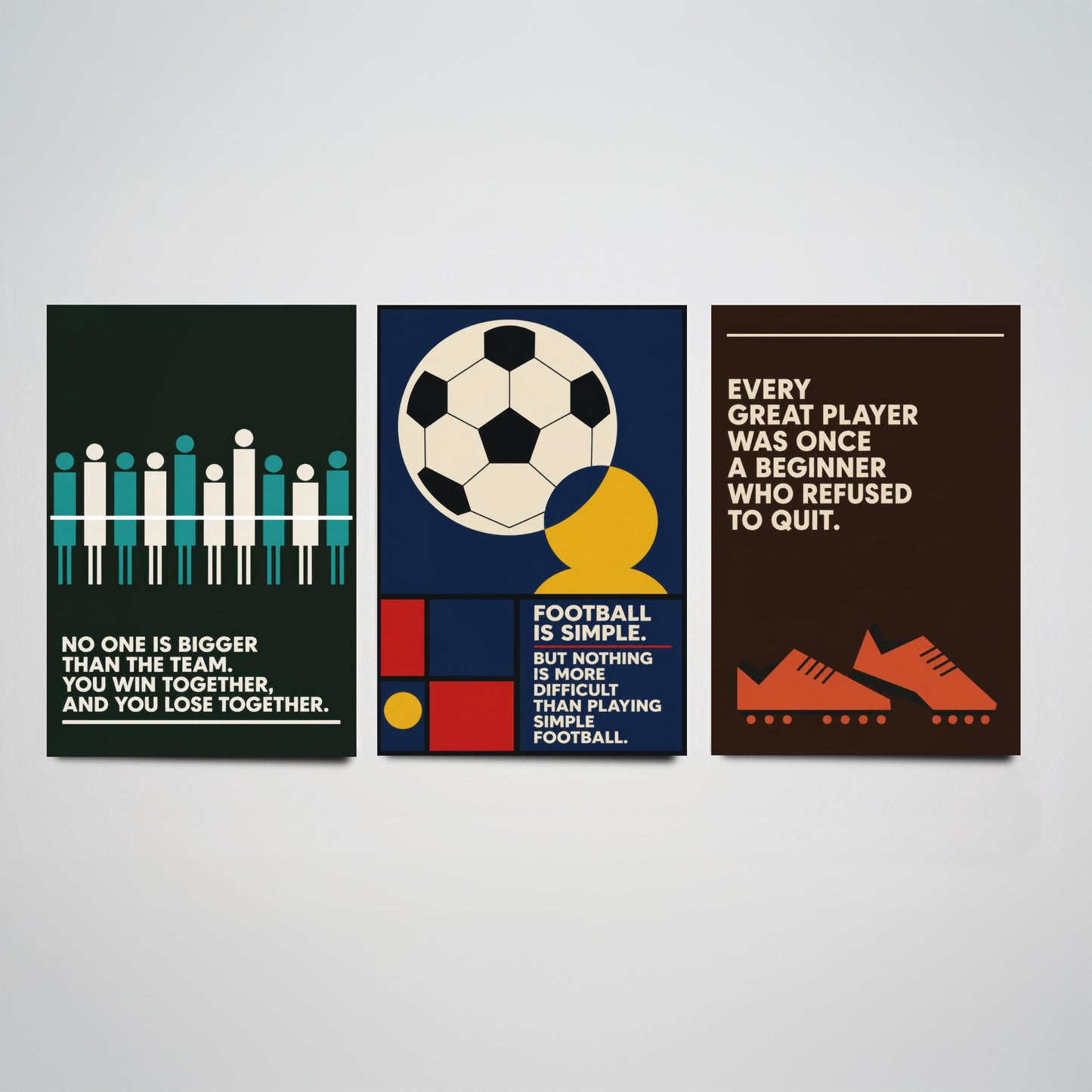 Football Quotes Set of Three Art Prints - 3 Retro Bauhaus Soccer Posters - Minimalist Sport Wall Art Illustration V2