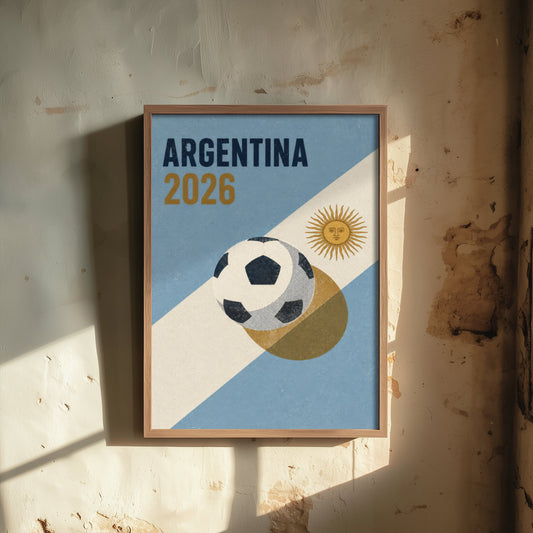 Argentina Football Art Print - 2026 Soccer Poster - Retro Illustration Wall Art