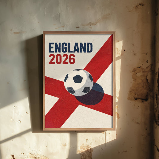 England Football Art Print - 2026 Soccer Poster - Retro Illustration Wall Art