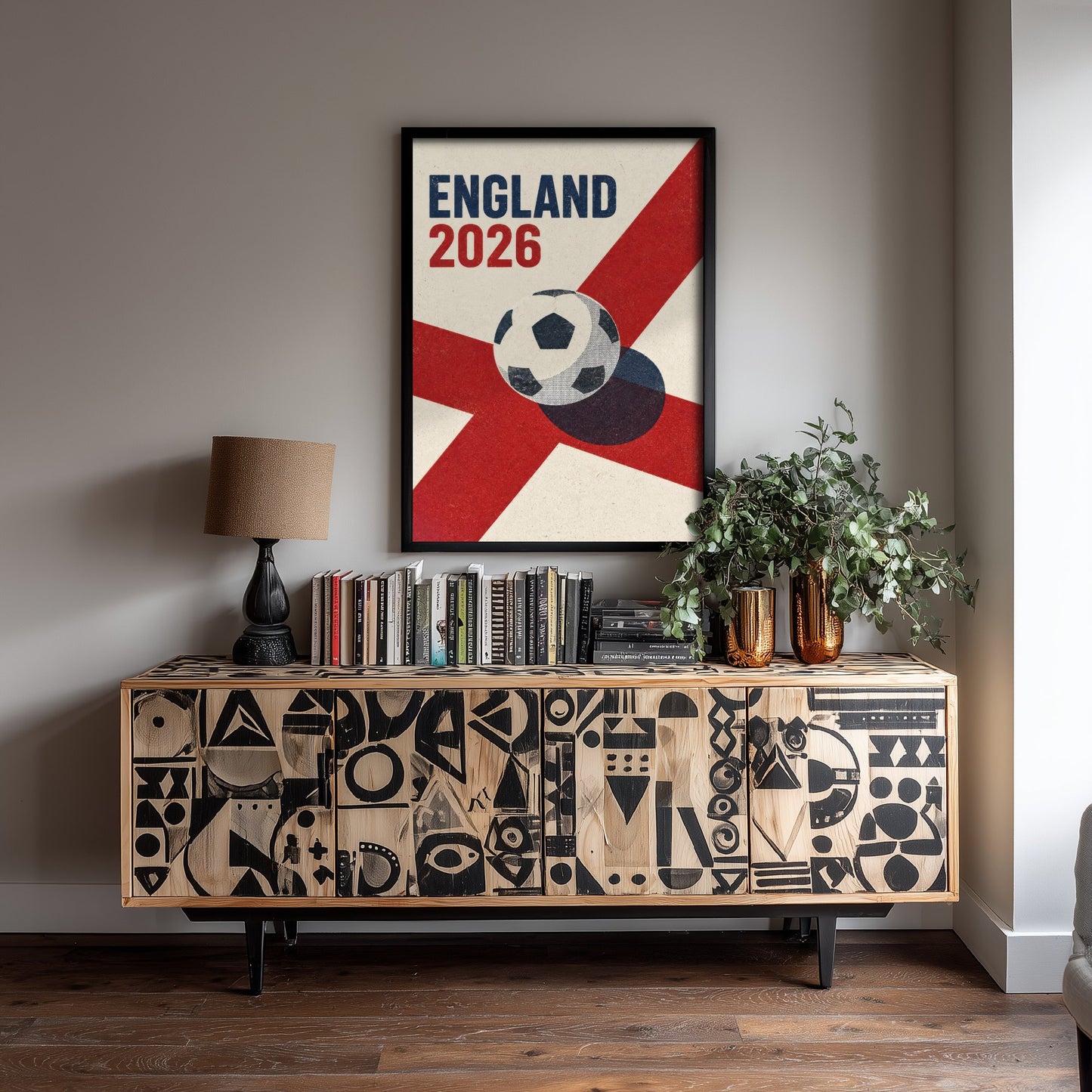 England Football Art Print - 2026 Soccer Poster - Retro Illustration Wall Art