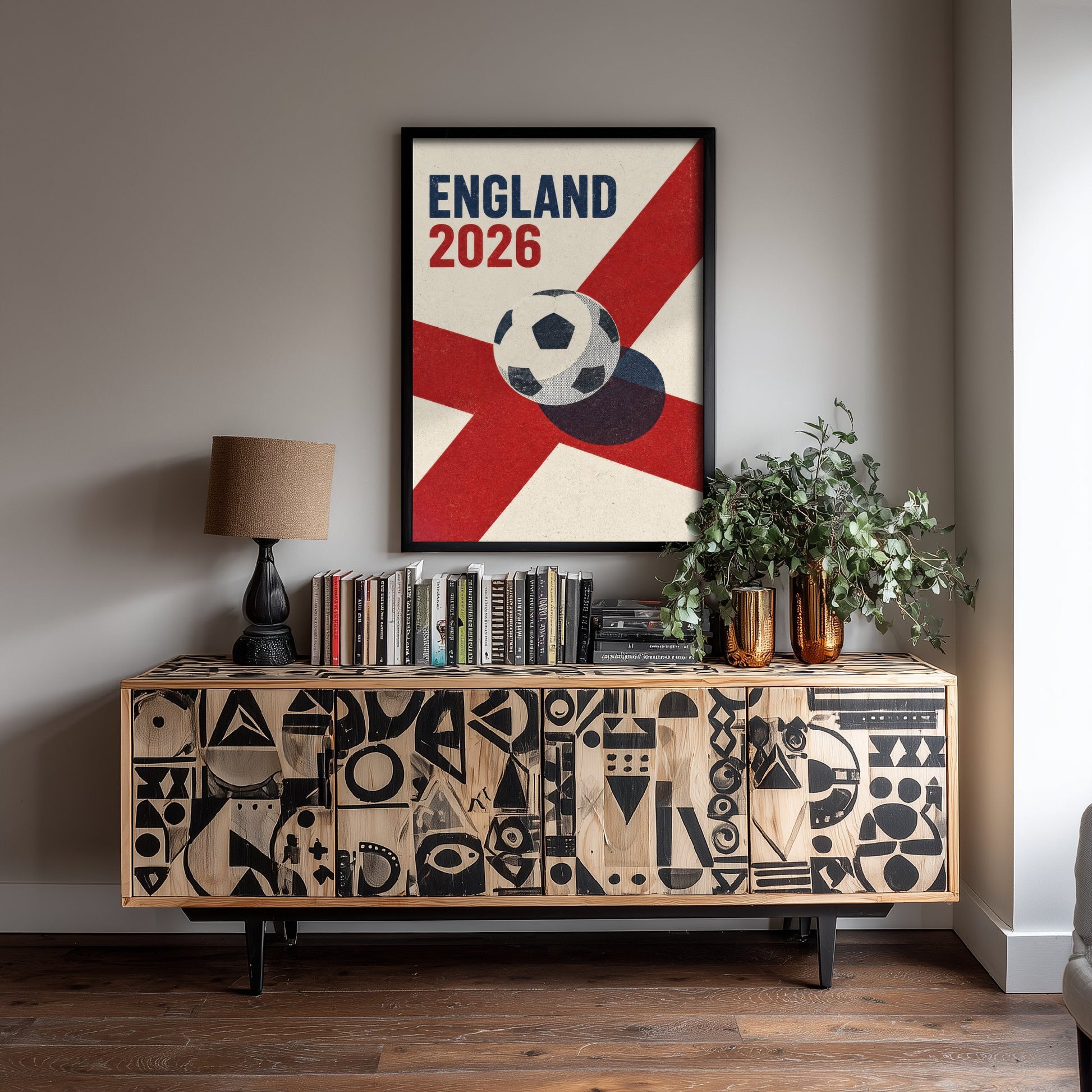 England Football Art Print - 2026 Soccer Poster - Retro Illustration Wall Art