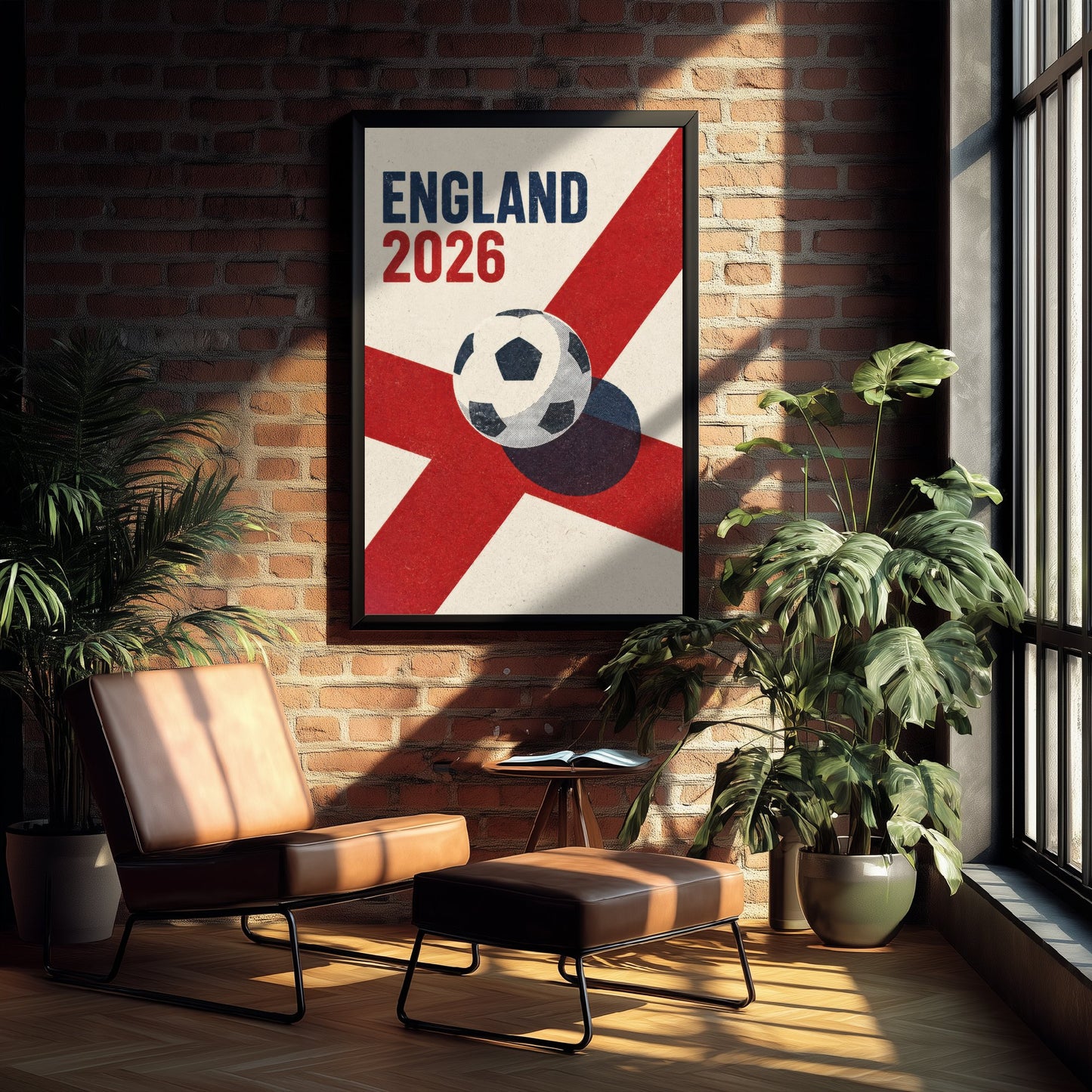 England Football Art Print - 2026 Soccer Poster - Retro Illustration Wall Art