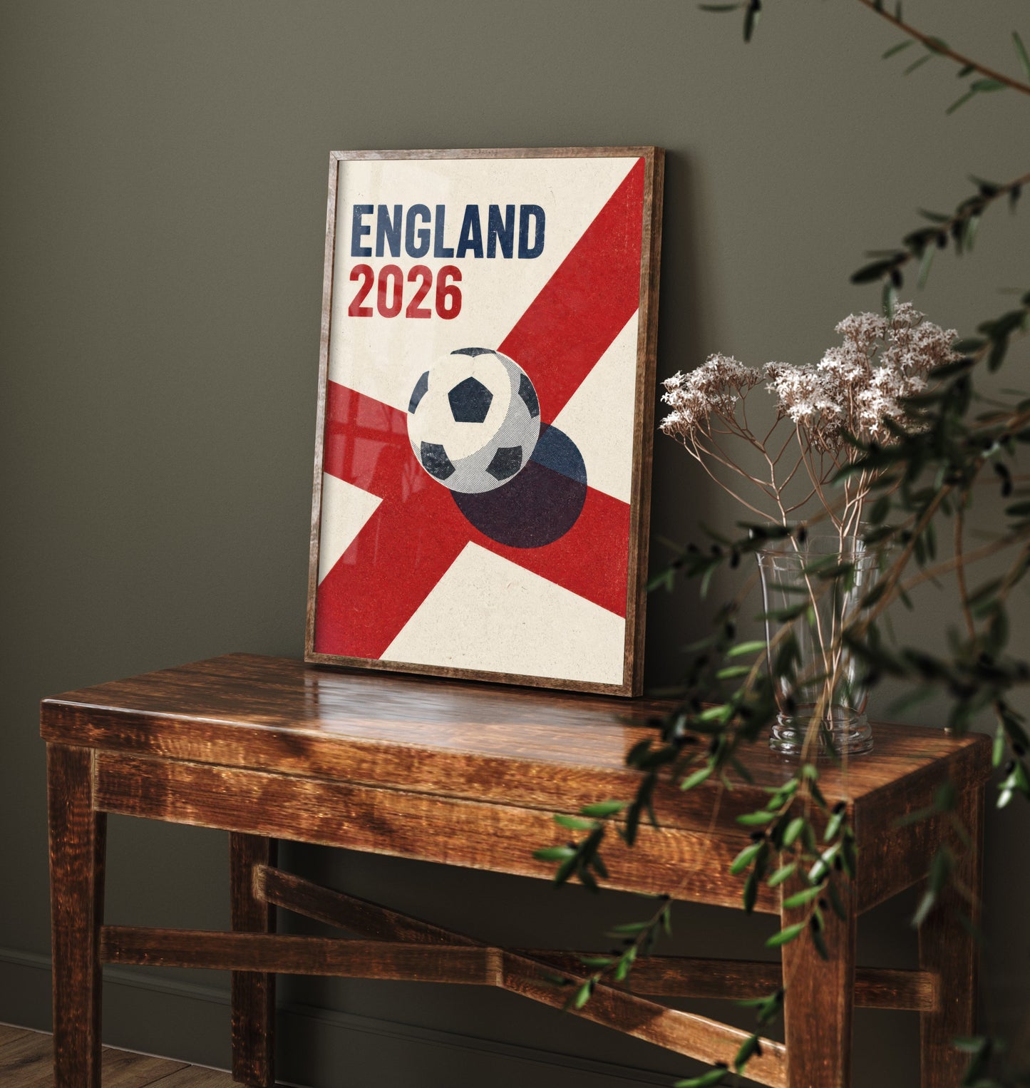 England Football Art Print - 2026 Soccer Poster - Retro Illustration Wall Art