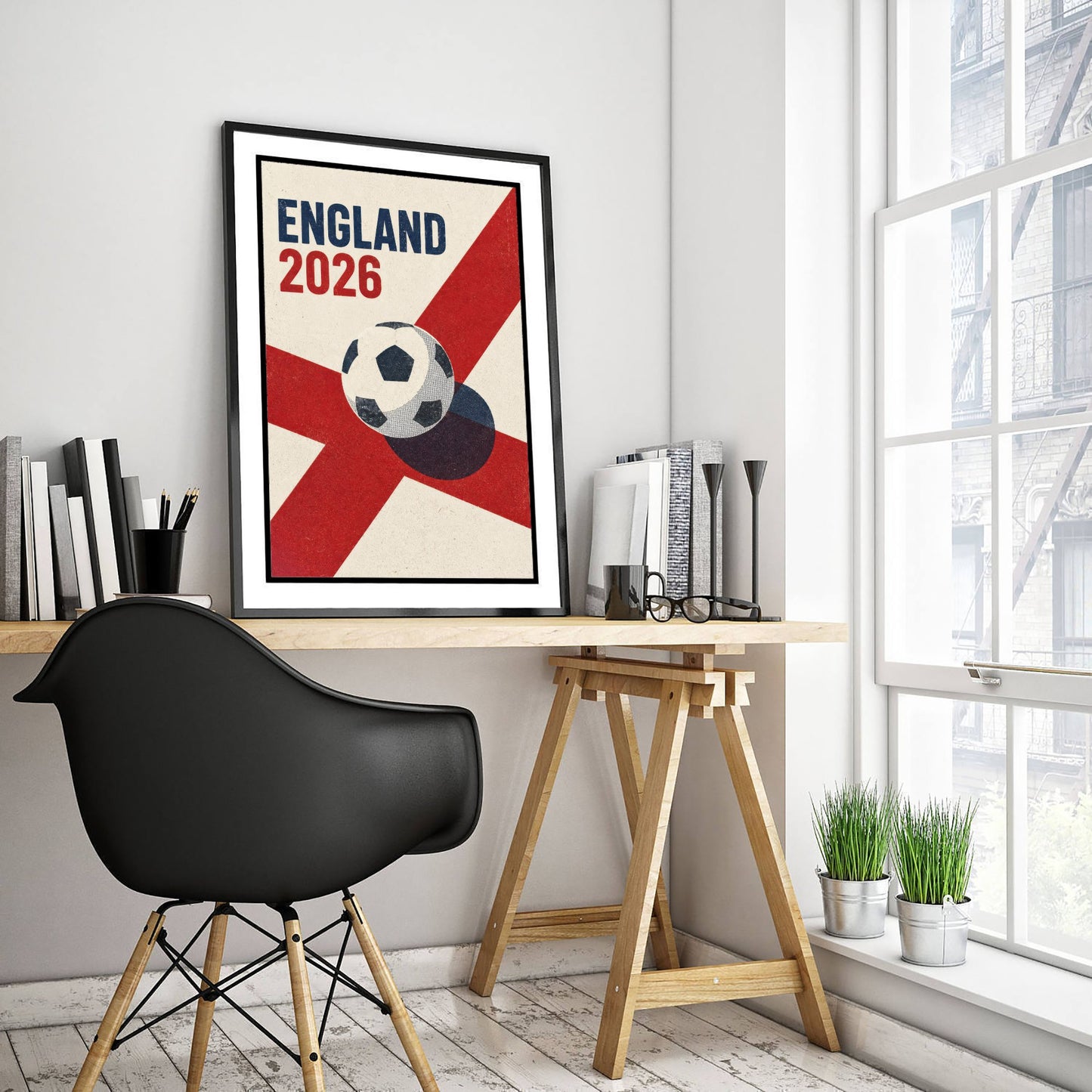 England Football Art Print - 2026 Soccer Poster - Retro Illustration Wall Art