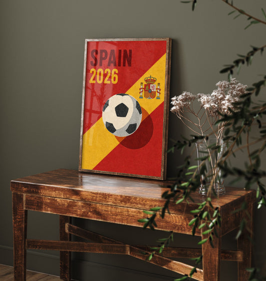 Spain Football Art Print - 2026 Soccer Poster - Retro Illustration Wall Art