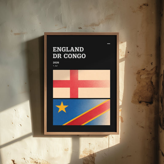 England vs DR Congo Art Print - 2026 Football Match Poster - Retro Soccer Flag Illustration
