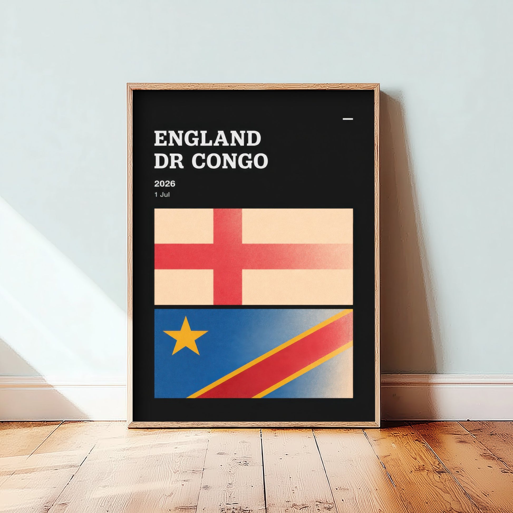 England vs DR Congo Art Print - 2026 Football Match Poster - Retro Soccer Flag Illustration