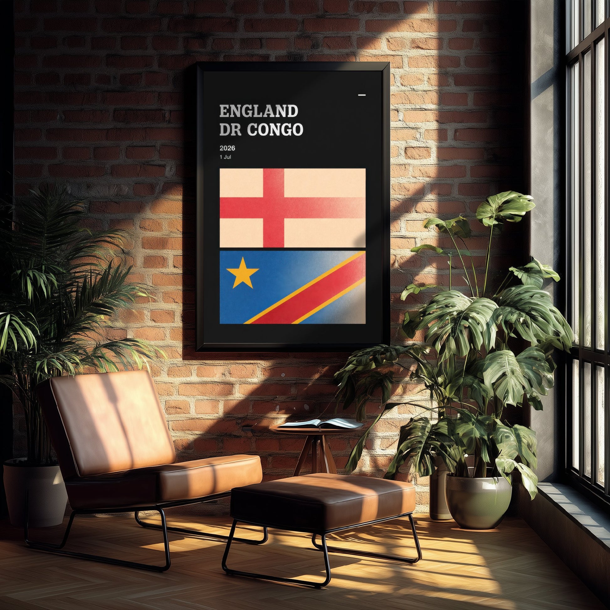 England vs DR Congo Art Print - 2026 Football Match Poster - Retro Soccer Flag Illustration