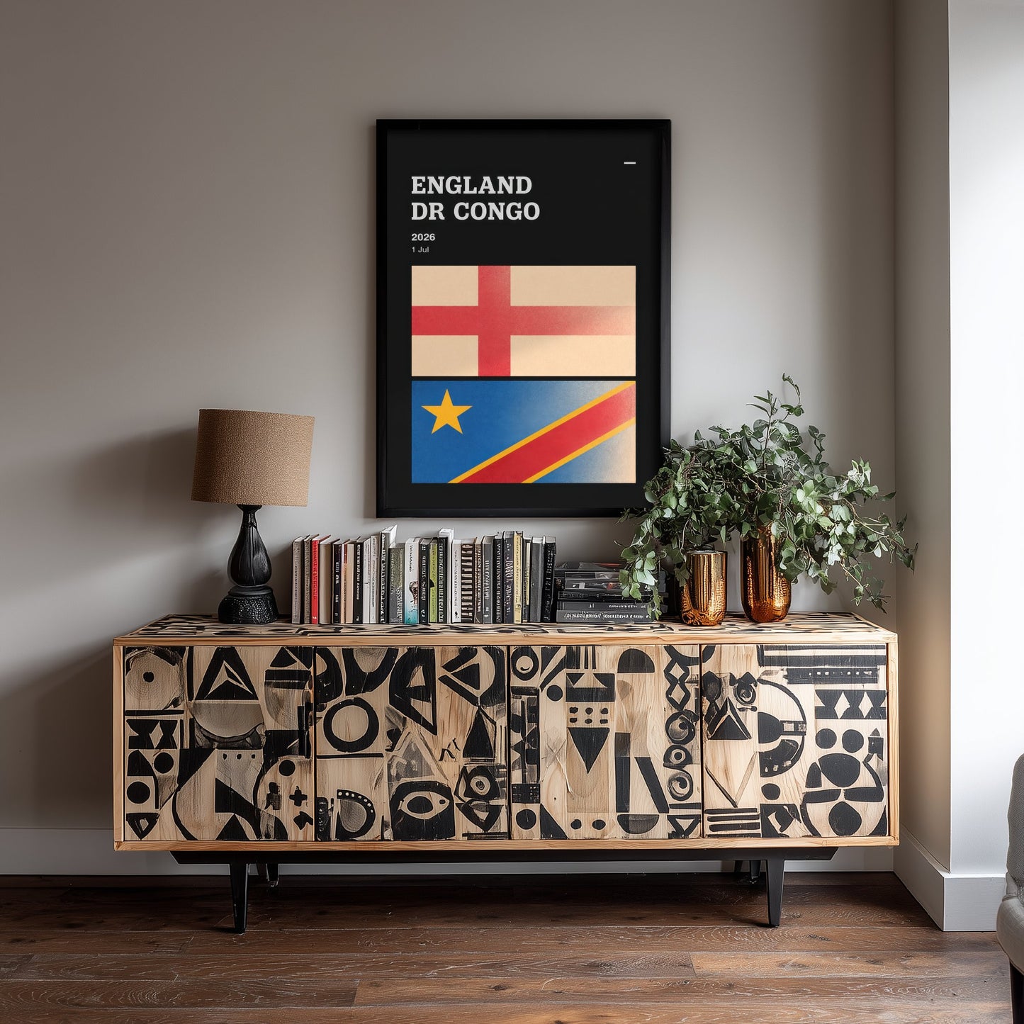 England vs DR Congo Art Print - 2026 Football Match Poster - Retro Soccer Flag Illustration