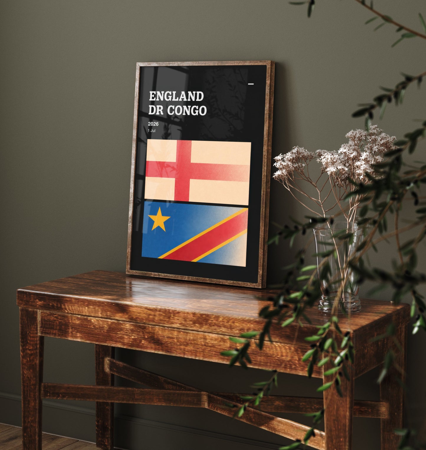 England vs DR Congo Art Print - 2026 Football Match Poster - Retro Soccer Flag Illustration