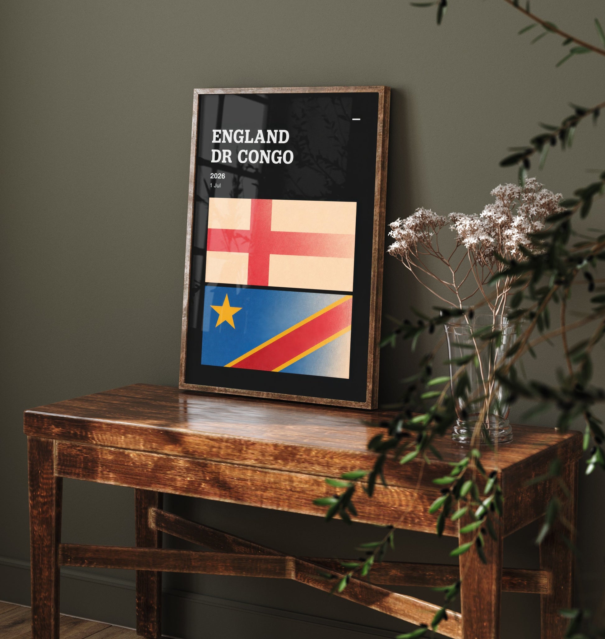 England vs DR Congo Art Print - 2026 Football Match Poster - Retro Soccer Flag Illustration