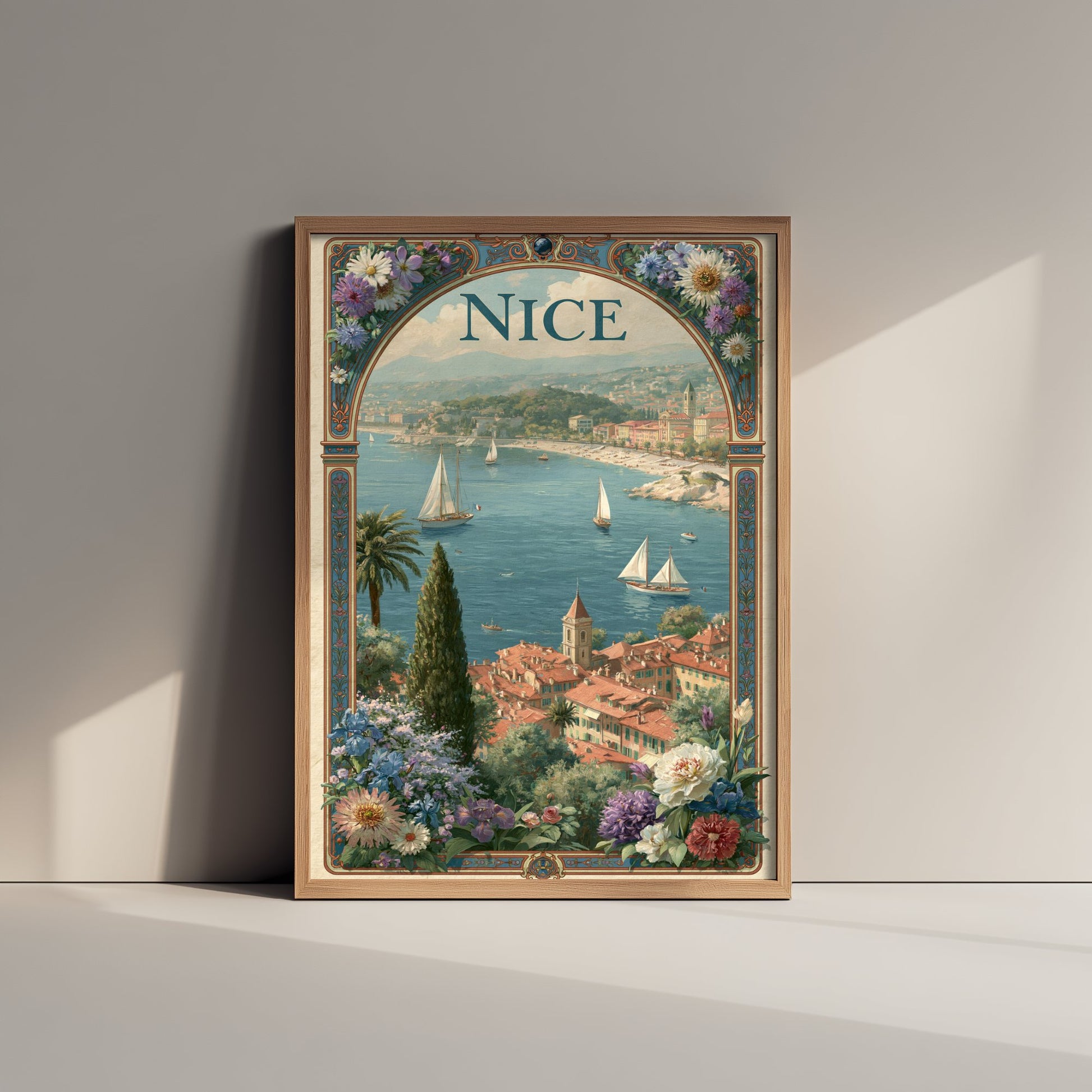 Nice France Travel Poster - Art Nouveau Illustration - French Riviera Art Print - Cote d'Azur Sailboats 2/3