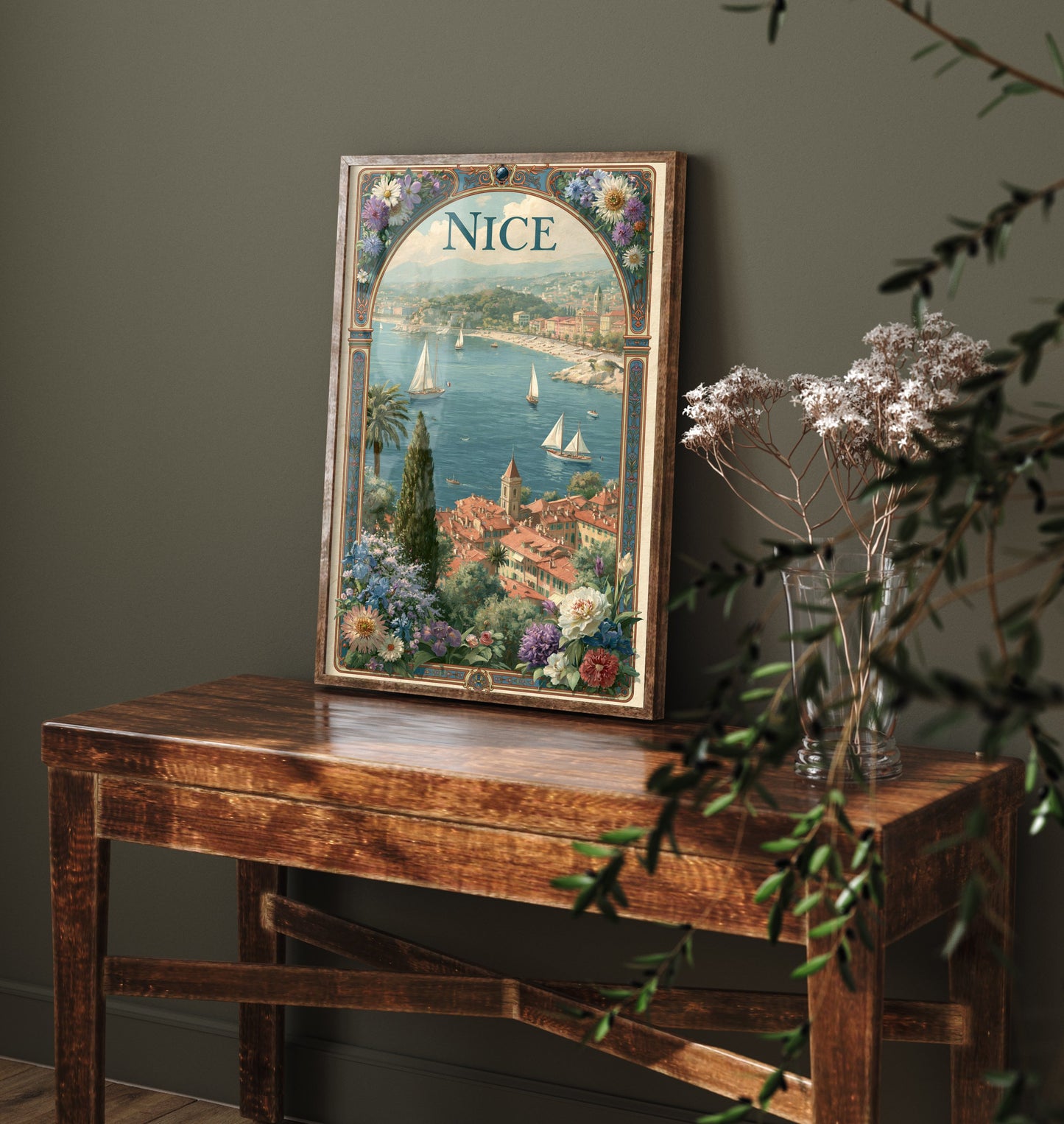 Nice France Travel Poster - Art Nouveau Illustration - French Riviera Art Print - Cote d'Azur Sailboats 2/3