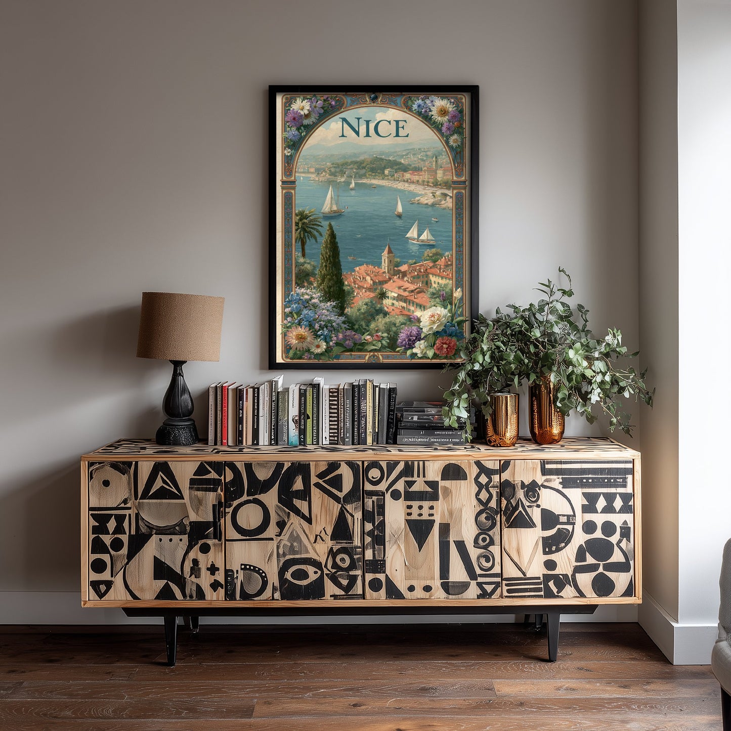 Nice France Travel Poster - Art Nouveau Illustration - French Riviera Art Print - Cote d'Azur Sailboats 2/3