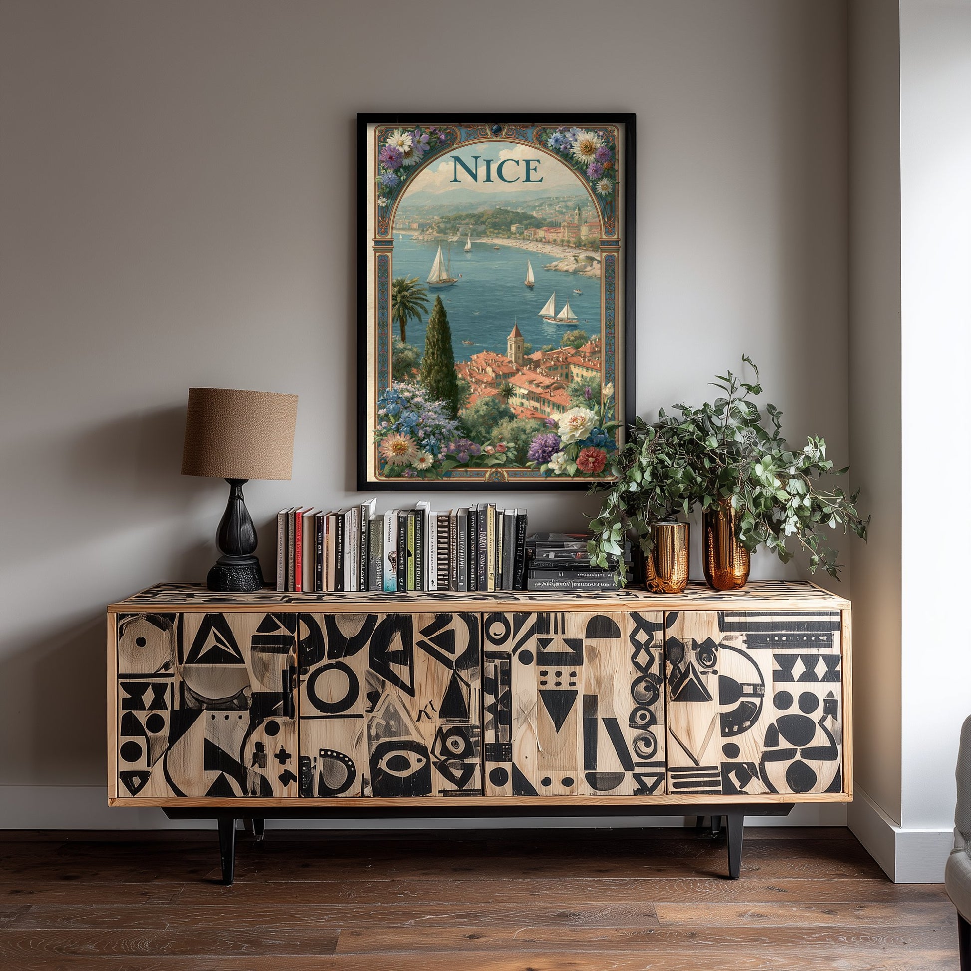Nice France Travel Poster - Art Nouveau Illustration - French Riviera Art Print - Cote d'Azur Sailboats 2/3