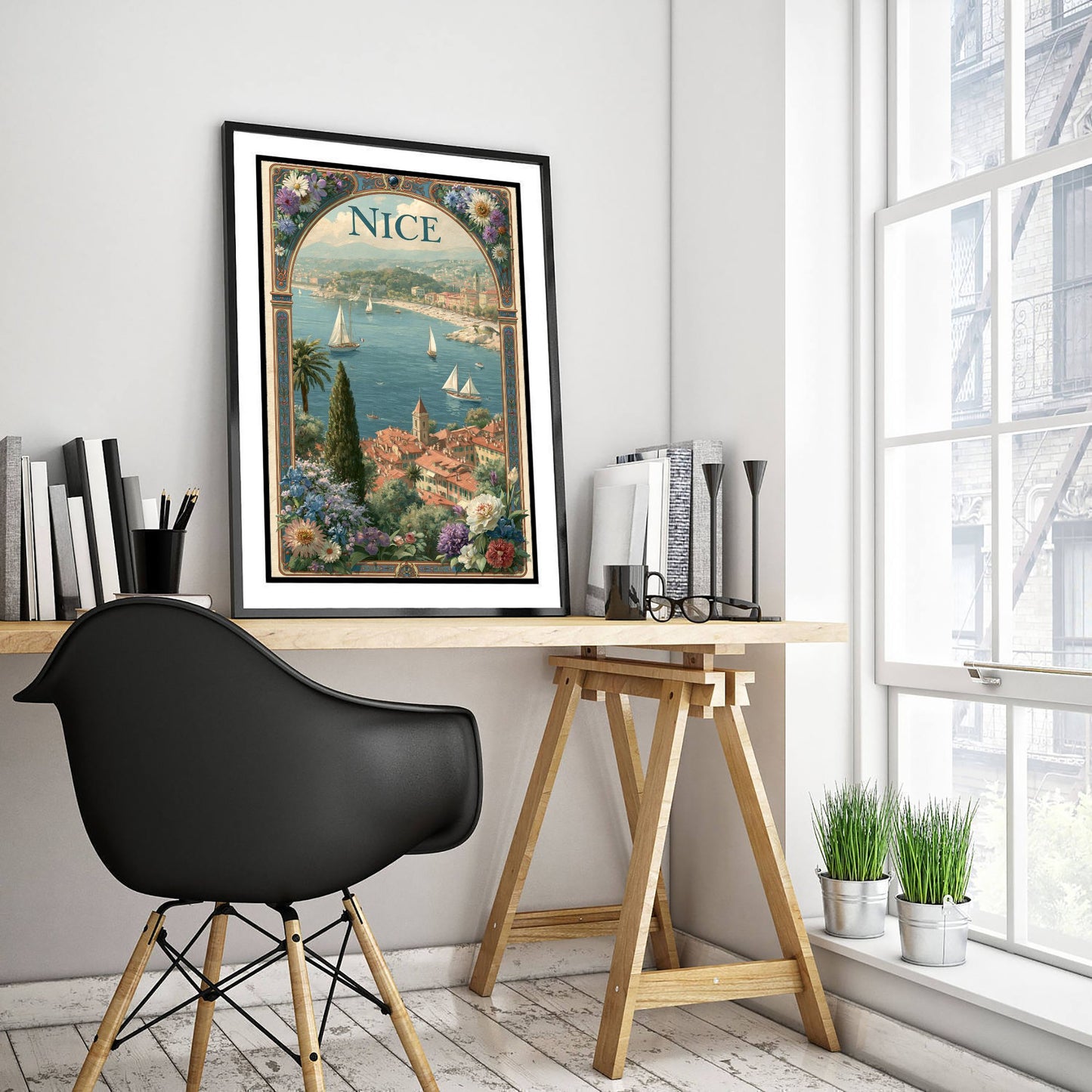 Nice France Travel Poster - Art Nouveau Illustration - French Riviera Art Print - Cote d'Azur Sailboats 2/3