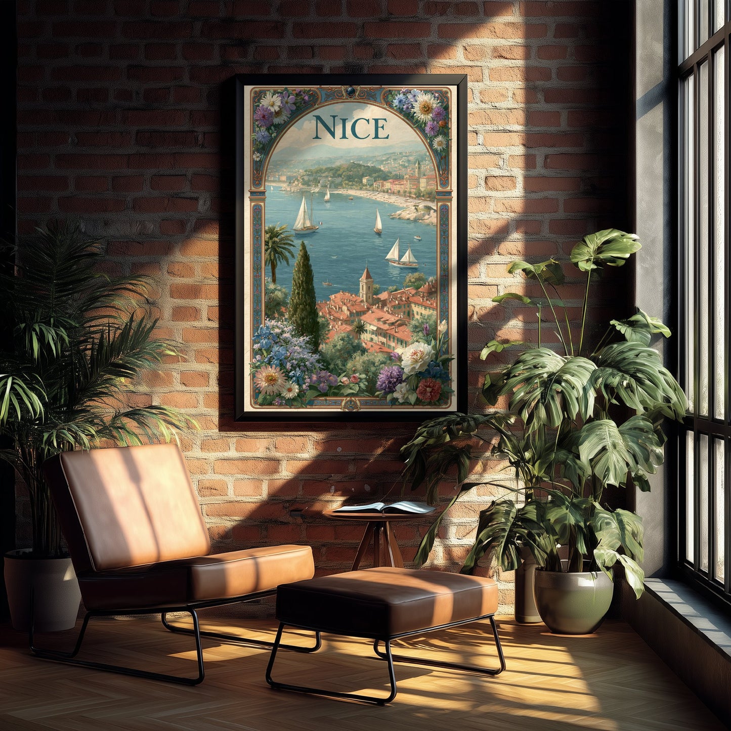 Nice France Travel Poster - Art Nouveau Illustration - French Riviera Art Print - Cote d'Azur Sailboats 2/3