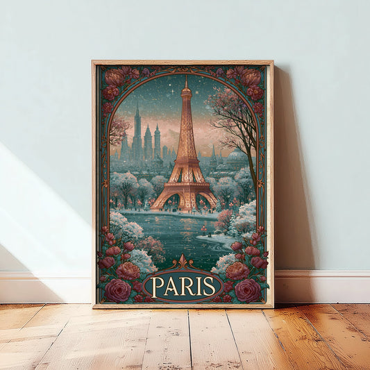 Paris France Travel Poster - Art Nouveau Illustration - Eiffel Tower Art Print - Visit Springtime Blossom 3/3