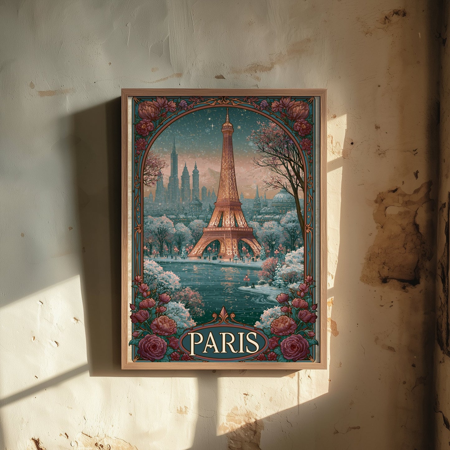 Paris France Travel Poster - Art Nouveau Illustration - Eiffel Tower Art Print - Visit Springtime Blossom 3/3