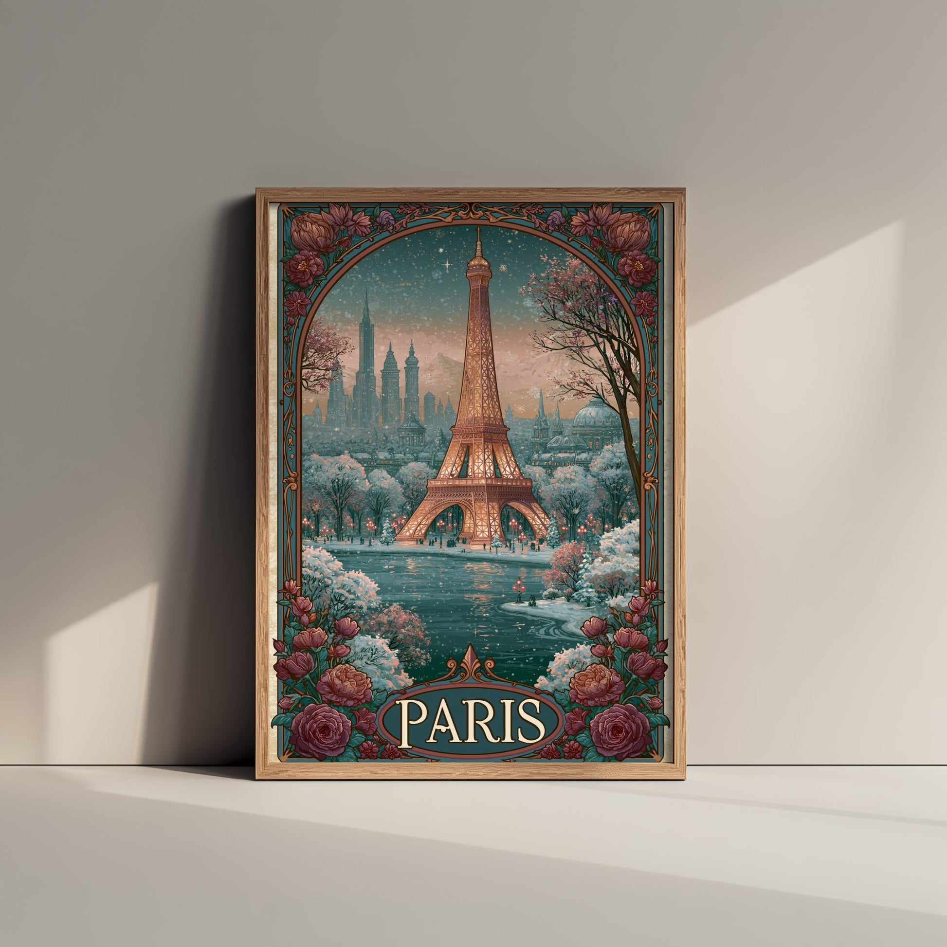 Paris France Travel Poster - Art Nouveau Illustration - Eiffel Tower Art Print - Visit Springtime Blossom 3/3
