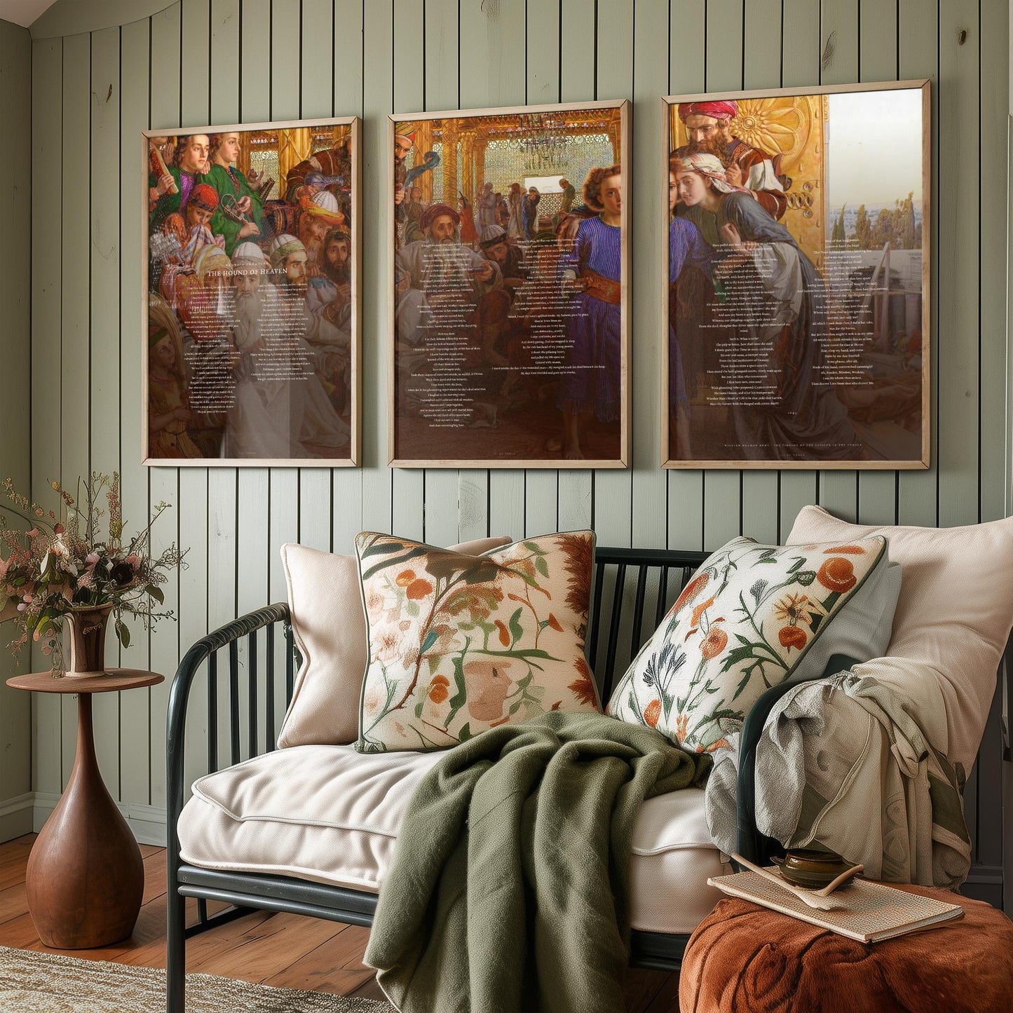 The Hound of Heaven by Francis Thompson Set of Three Art Prints - Full Poem over Holman Hunt Painting - Religious Poetry Poster Triptych