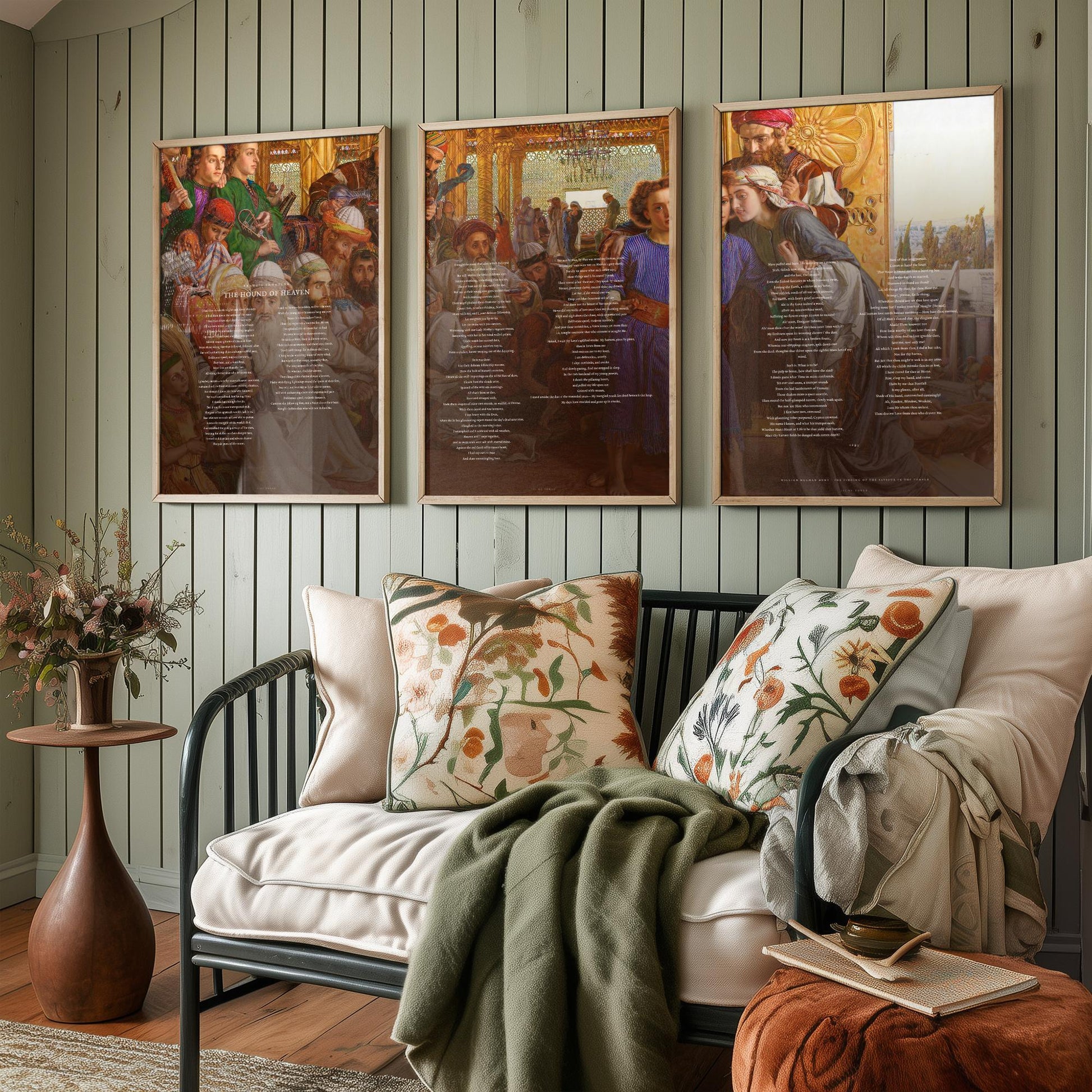 The Hound of Heaven by Francis Thompson Set of Three Art Prints - Full Poem over Holman Hunt Painting - Religious Poetry Poster Triptych