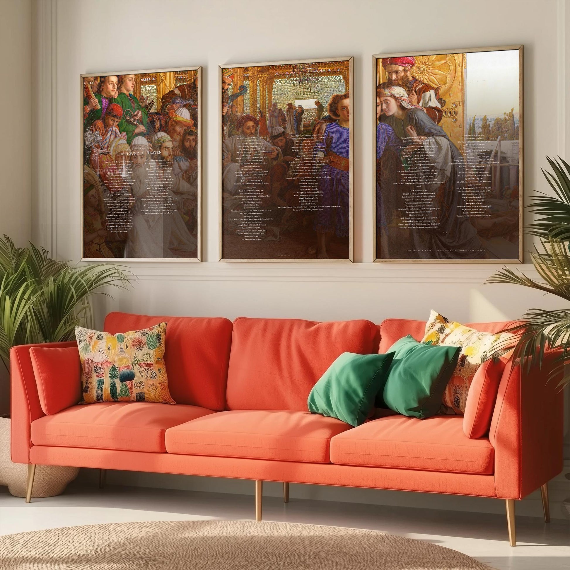 The Hound of Heaven by Francis Thompson Set of Three Art Prints - Full Poem over Holman Hunt Painting - Religious Poetry Poster Triptych