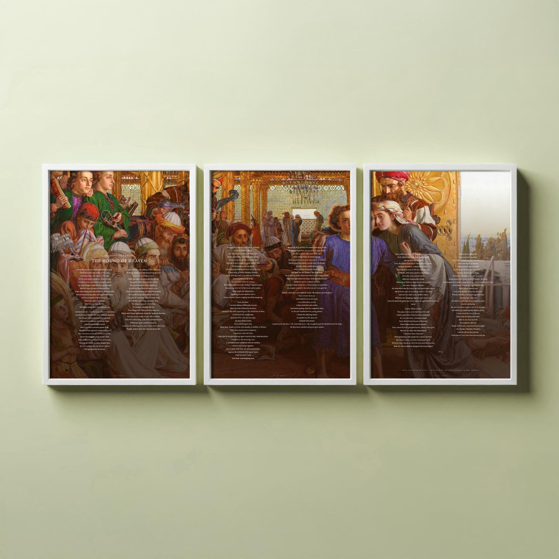 The Hound of Heaven by Francis Thompson Set of Three Art Prints - Full Poem over Holman Hunt Painting - Religious Poetry Poster Triptych