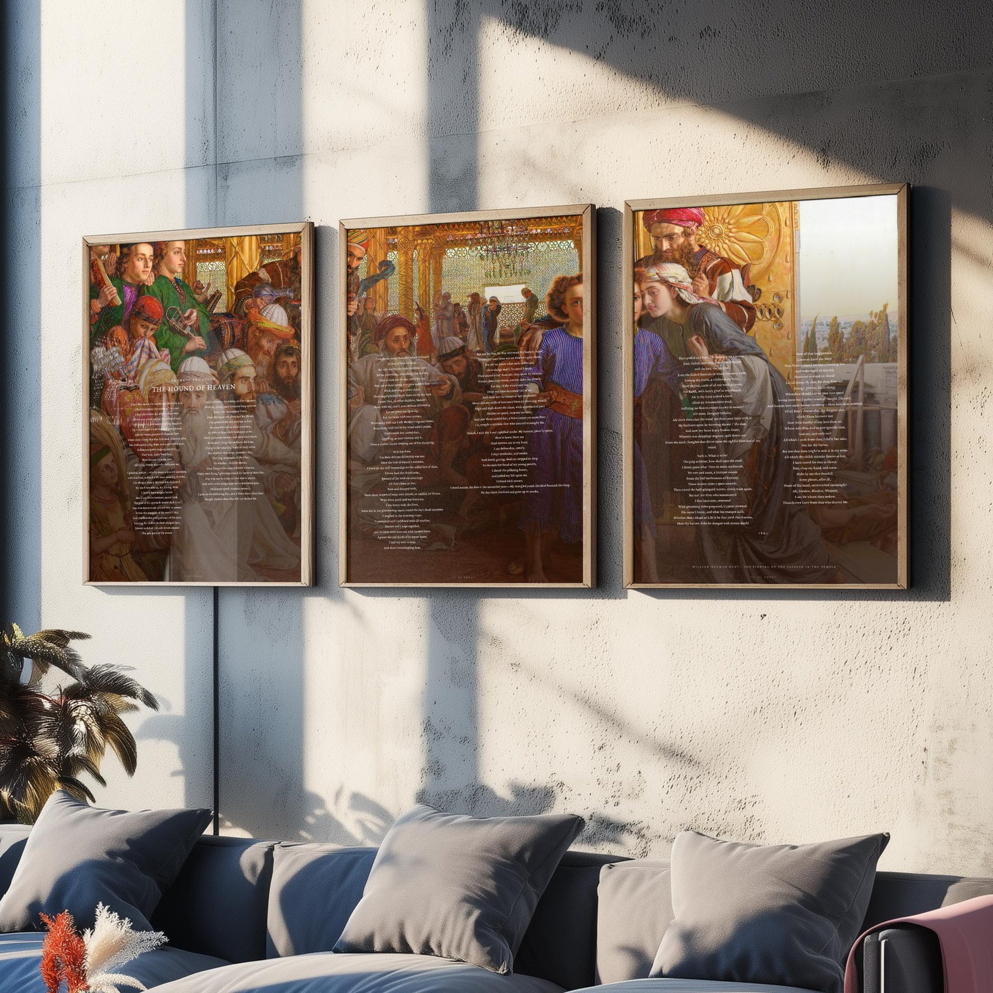 The Hound of Heaven by Francis Thompson Set of Three Art Prints - Full Poem over Holman Hunt Painting - Religious Poetry Poster Triptych