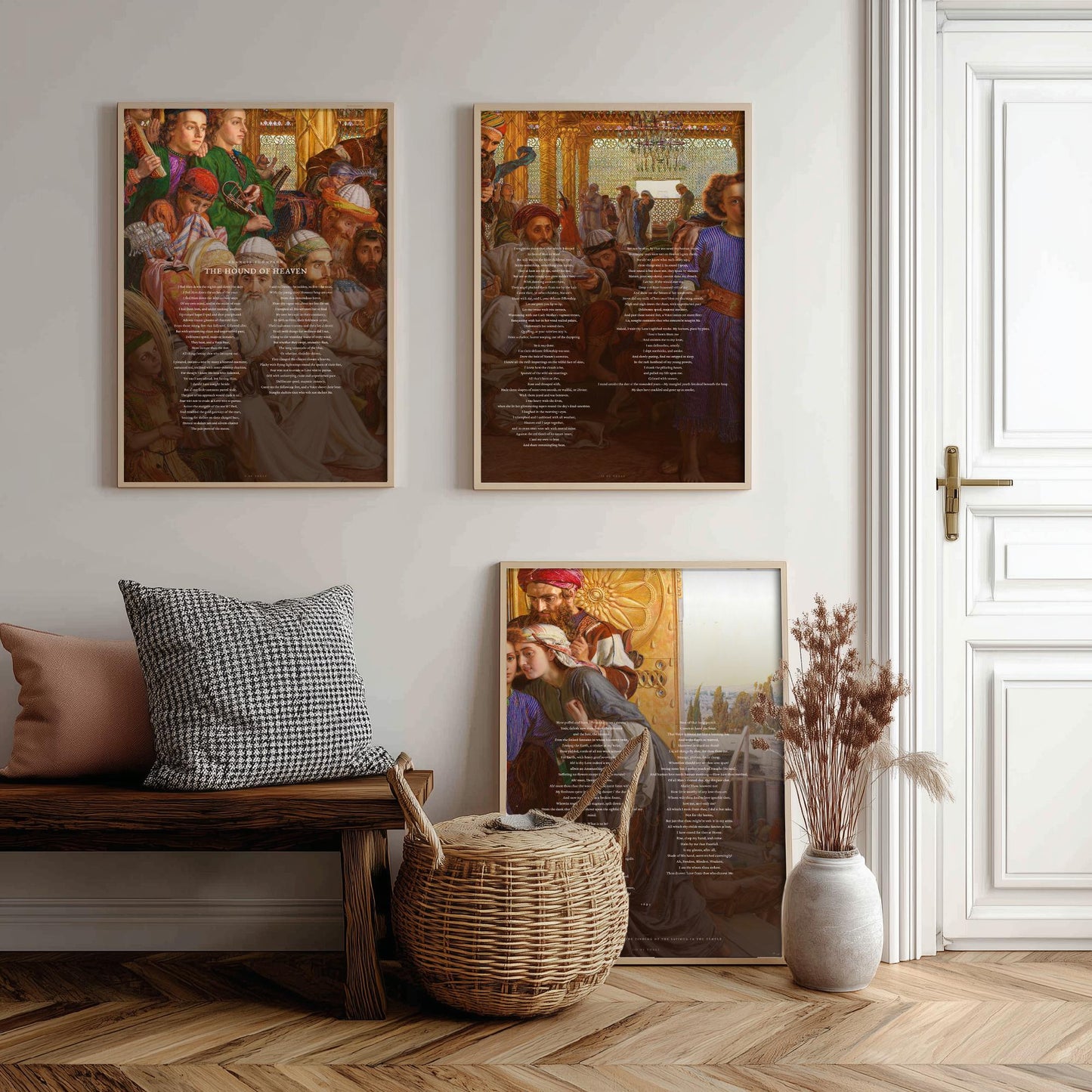 The Hound of Heaven by Francis Thompson Set of Three Art Prints - Full Poem over Holman Hunt Painting - Religious Poetry Poster Triptych