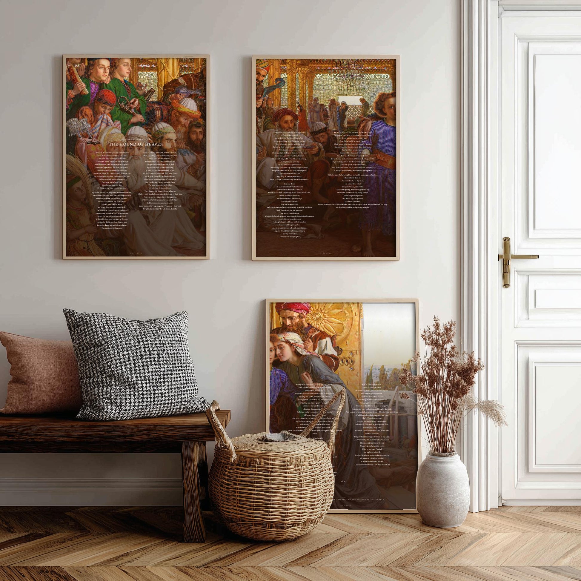 The Hound of Heaven by Francis Thompson Set of Three Art Prints - Full Poem over Holman Hunt Painting - Religious Poetry Poster Triptych